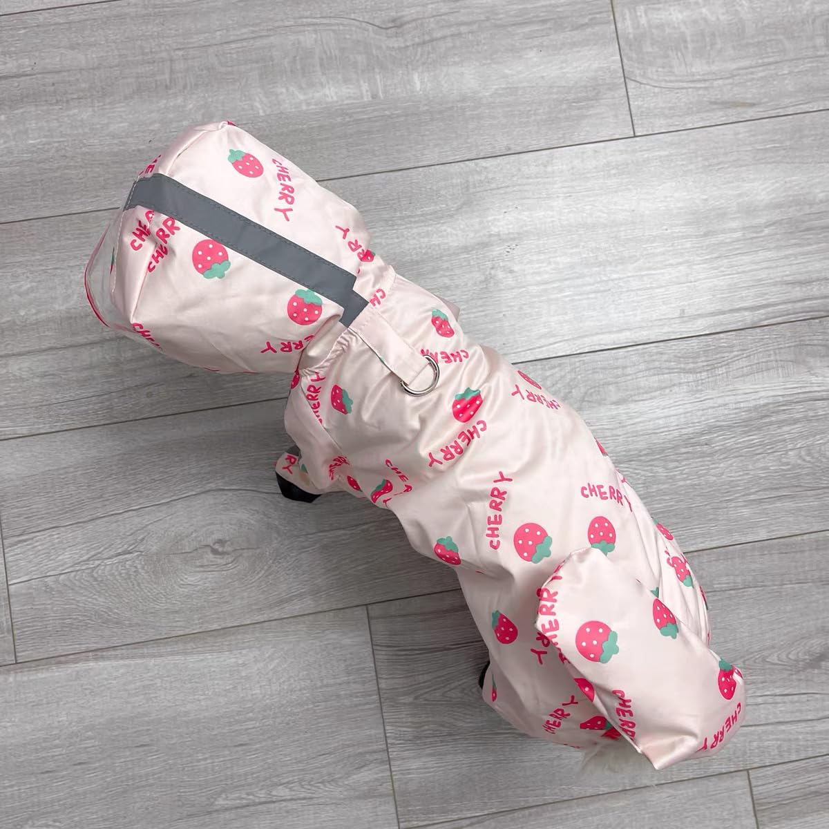 Harikaji Small Dog Raincoat, Tail Protect Feet Cover Waterproof Dog Rain Jacket For Puppy Small Dogs(Strawberry,L)