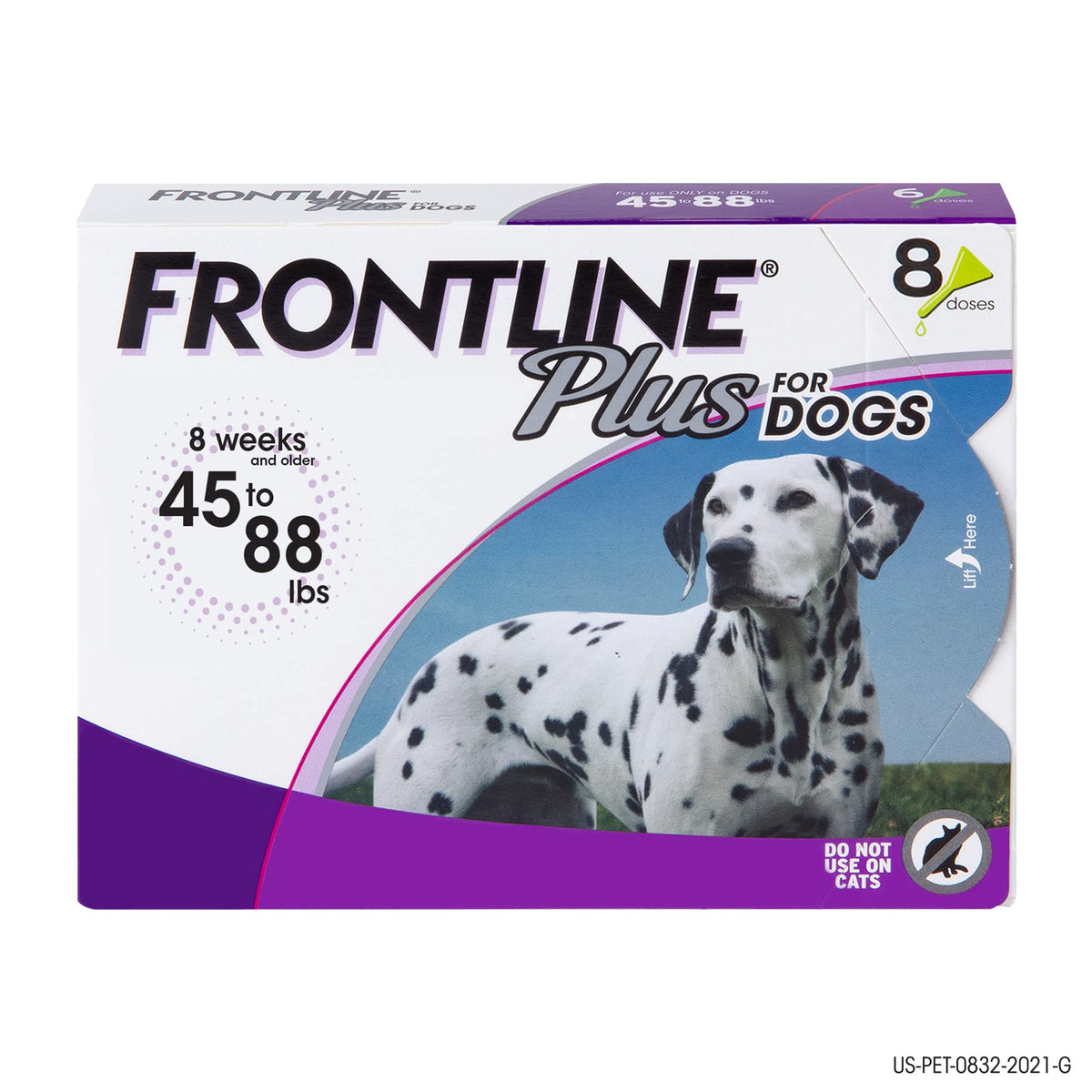 FRONTLINE Plus for Dogs Flea and Tick Treatment (Large Dog, 45-88 lbs.) 8 Doses (Purple Box)