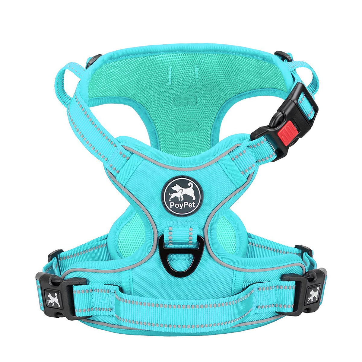 Poypet No Pull Dog Harness, No Choke Reflective Dog Vest, Adjustable Pet Harnesses With Easy Control Padded Handle For Small Medium Large Dogs(Mint Blue Matching Trim,L)