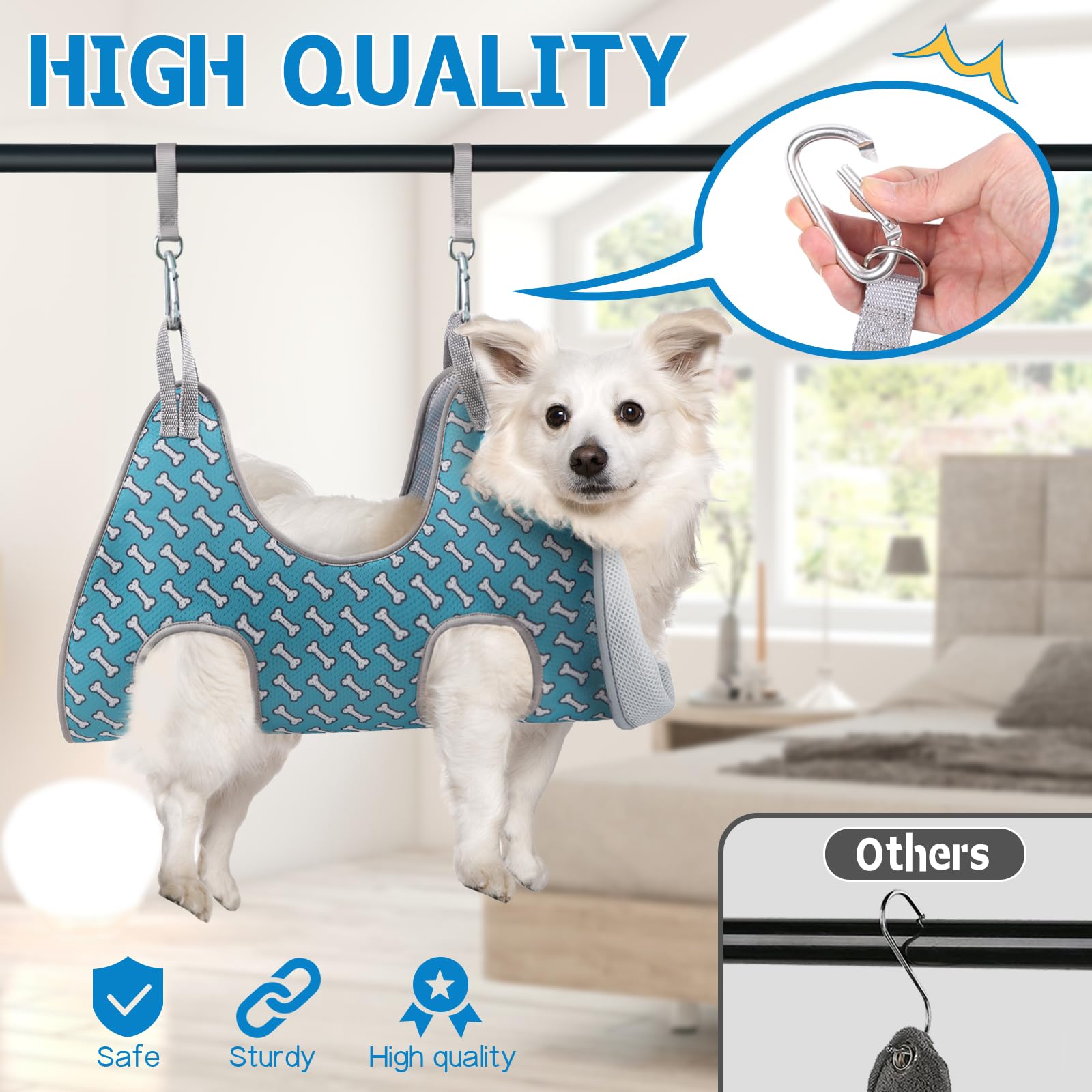 Supet Dog Grooming Hammock Harness For Cats Dogs, Relaxation Pet Restraint & Small Animal Leashes Sling Helper Nail Trimming Clipping, S( Legs Spacing:7-10.2' /) , Coral Blue