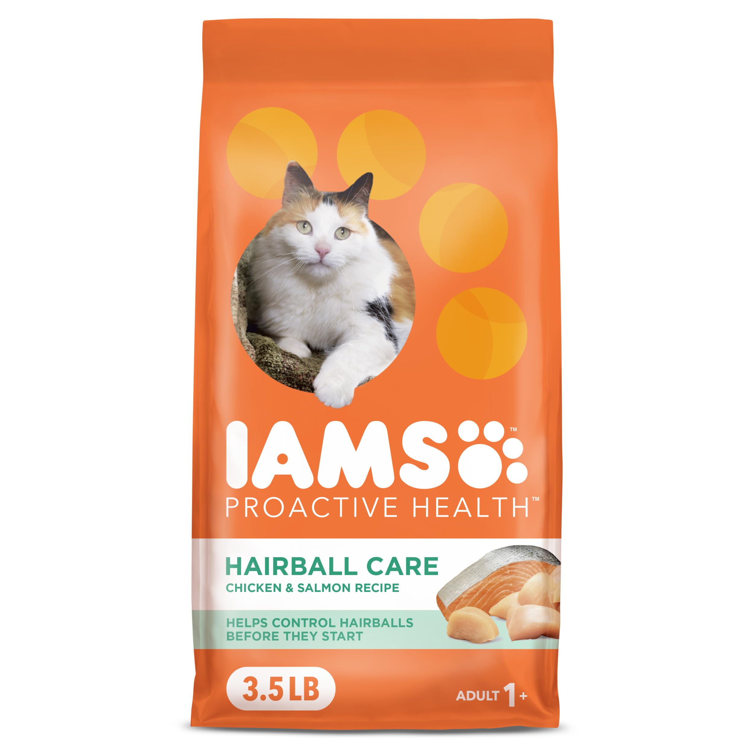IAMS Proactive Health Adult Hairball Care Dry Cat Food with Chicken and Salmon, 3.5 lb. Bag