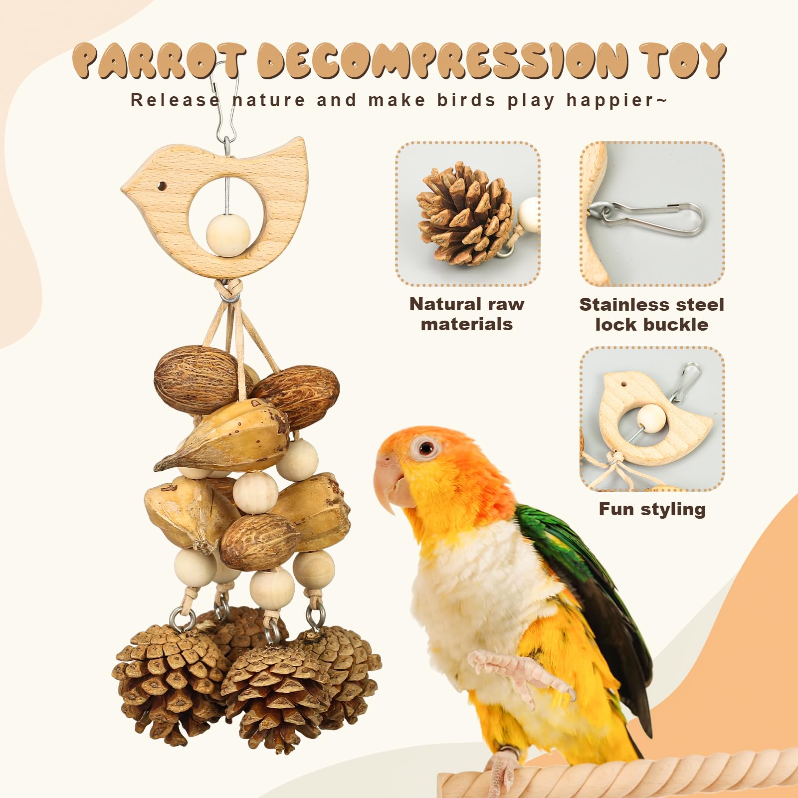 Bird Toys 3 Pack Parrot Toys Natural Bird Cage Accessories Shredded Foraging Supplies Suitable For Parakeets, Cockatiels, Conure