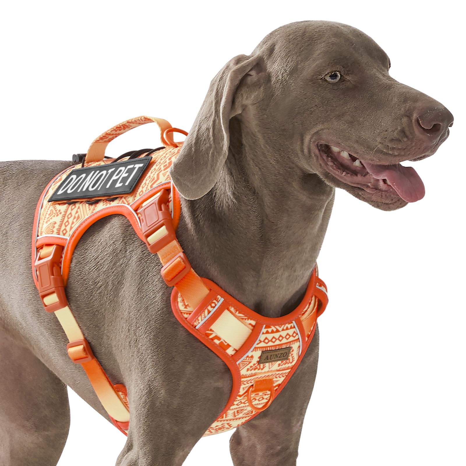 Aunzo Orange Tactical Dog Harness Vest For Large Dogs No Pull Adjustable Reflective Military Pet Harness With Handle For Golden 