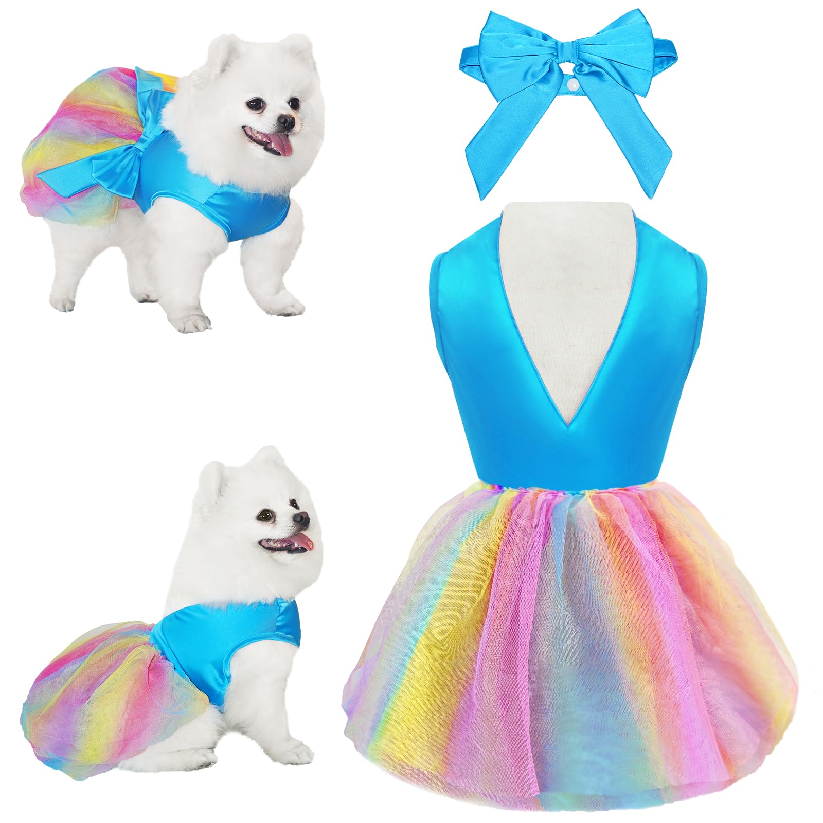 Topkins Dog Dress, Cute Princess Pet Dresses With Bow, Lace Pet Birthday Party Outfit For Small Dogs (Blue, L)