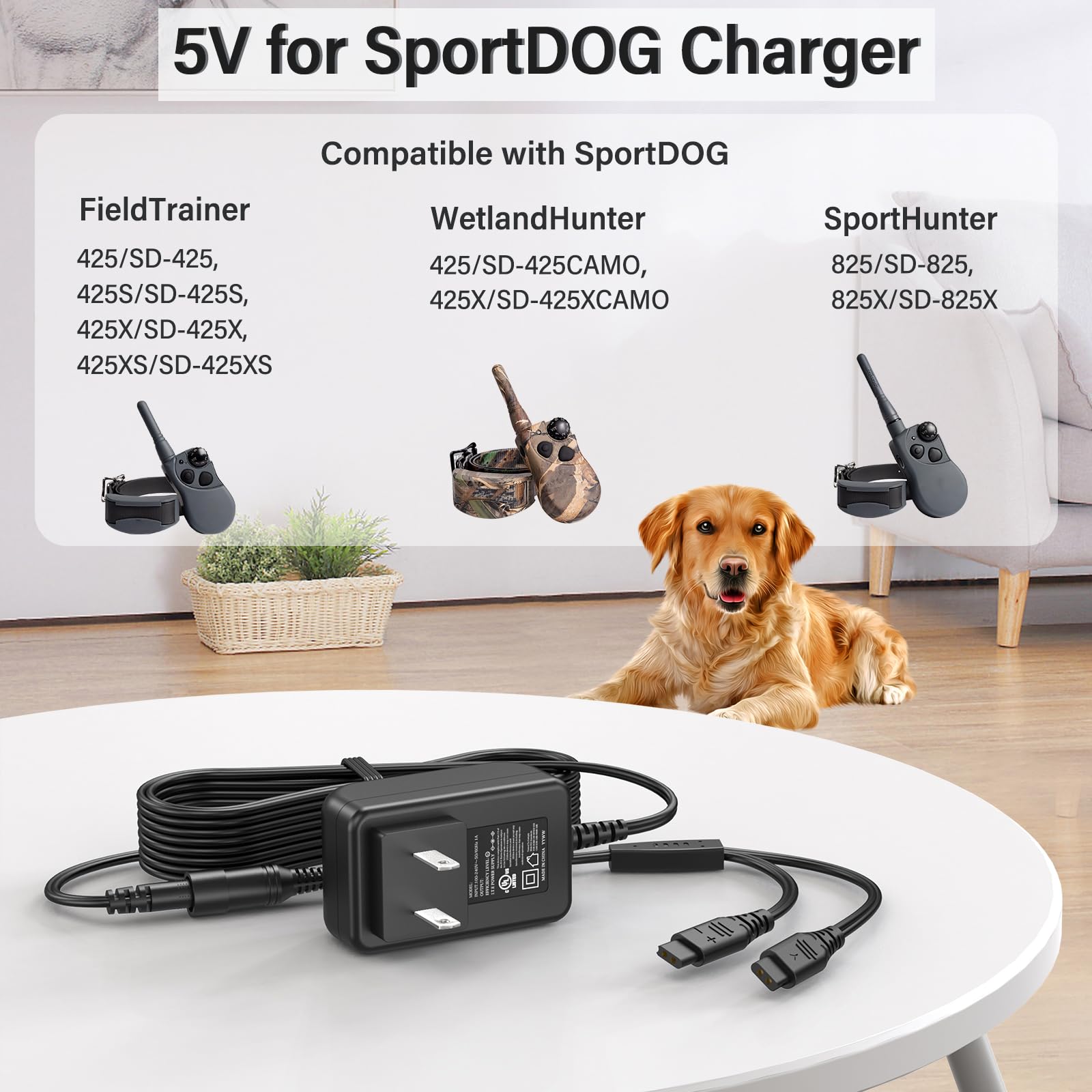 Hienadtor 5V For Sportdog Collar Charger Power Cord For Sportdog Sd-425 Sd425 Sd-425S Sd-825 Sd-425Camo Remote Trainer Collar, A