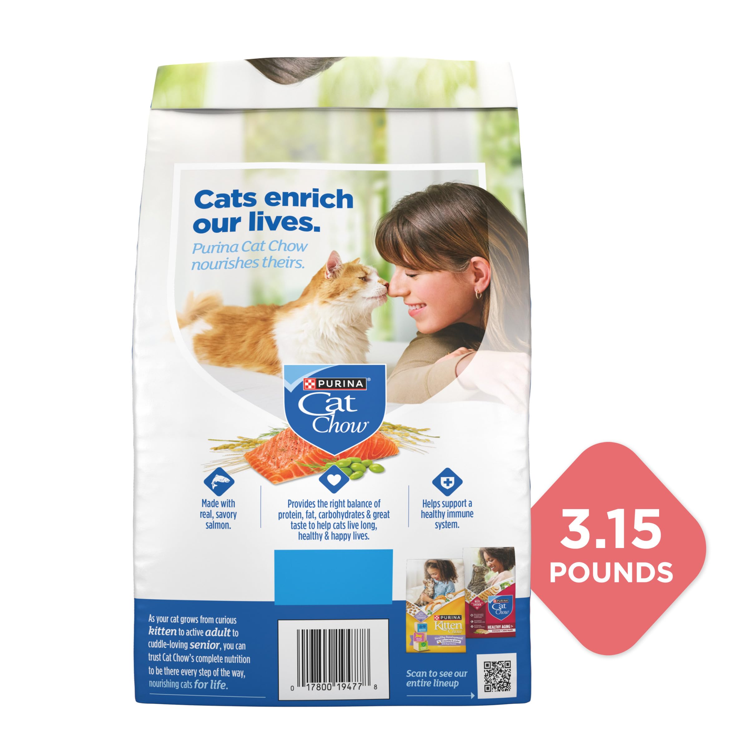 Purina Cat Chow Complete High Protein With Salmon Cat Food Dry Formula - (Pack of 4) 3.15 lb. Bags