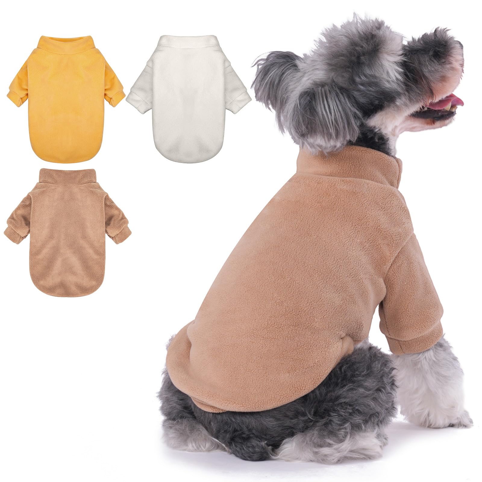 Gyalaperi Dog Sweater, 3 Pack Dog Sweaters For Small Dogs Girl Boy, Ultra Soft Warm Puppy Clothes Dog Coat For Winter (Camel+Bei
