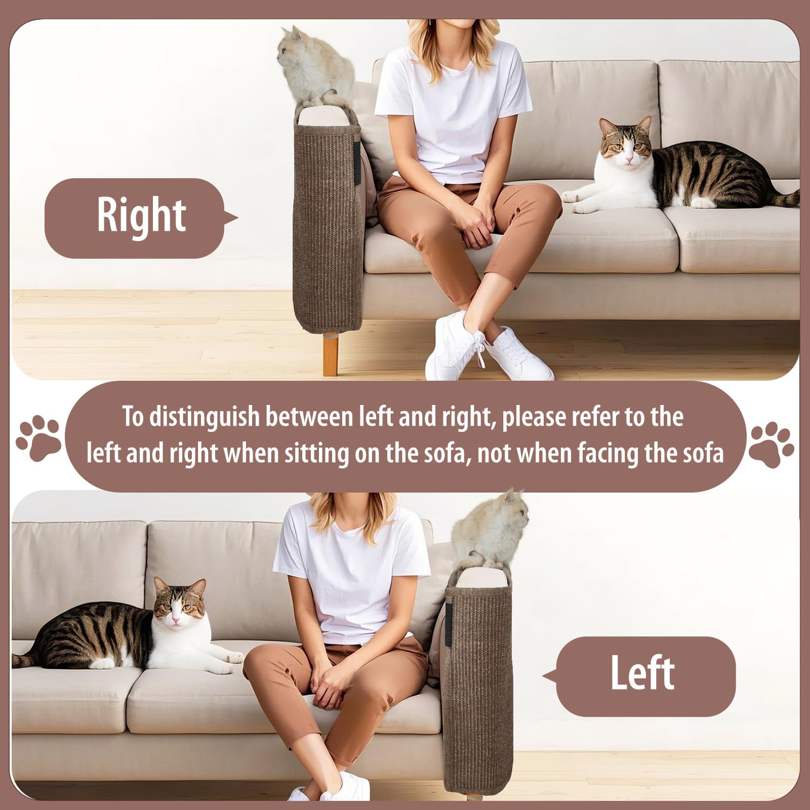 Cat Scratch Sofa Protector, 27.5X19.8 Inch Couch Protector Pad With Natural Sisal, Non-Slip Couch Arm Shield For Cats, Durable S