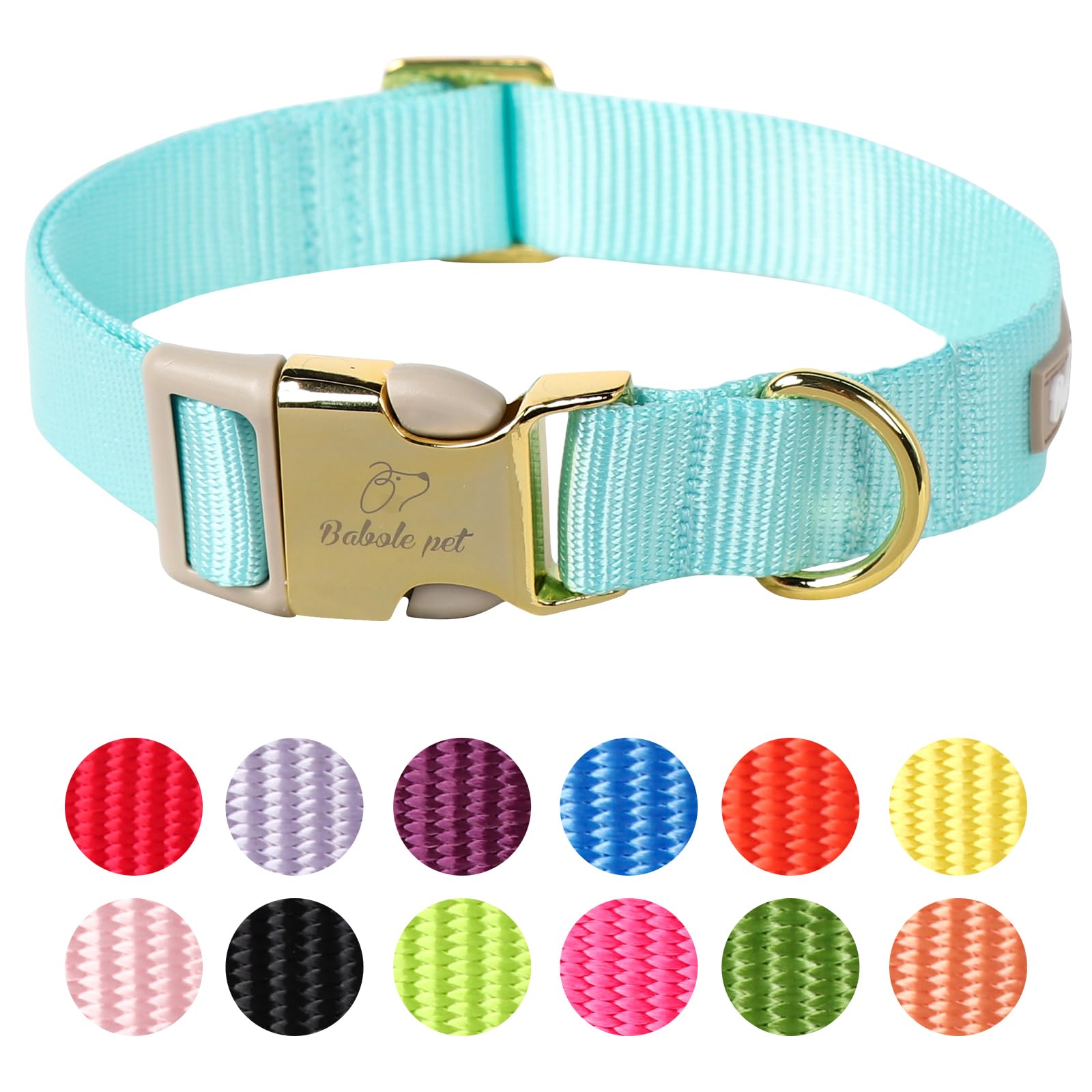 Babole Pet Nylon Dog Collar - Adjustable Lake Blue Soft Webbing Dog Collars For Small Medium Large Dogs Boy Girl Puppy Collar Wi