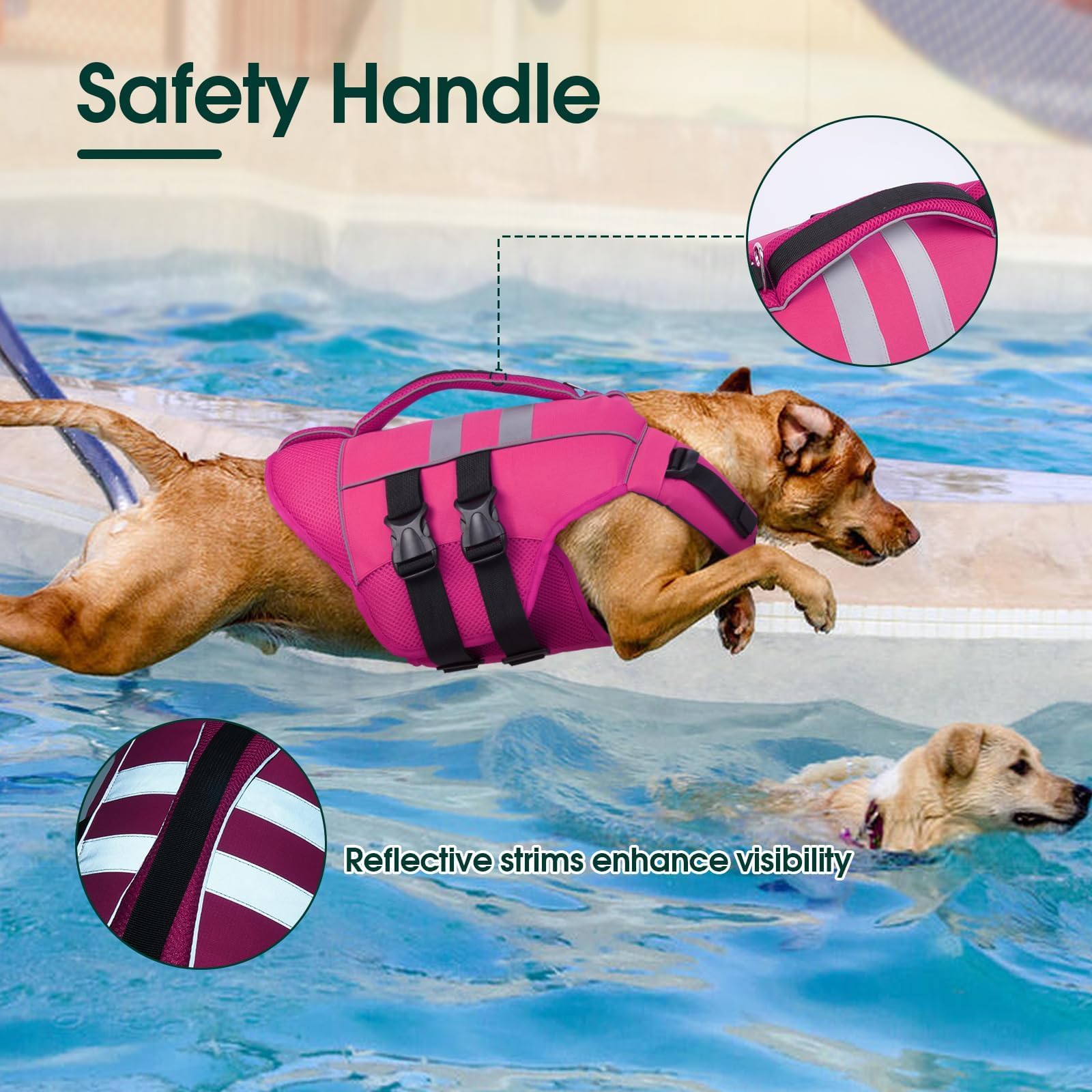 Kuoser Medium Dog Life Jacket, High Flotation Dog Life Vest For Swimming Boating, Reflective Dog Swimming Vest For Medium Dogs P