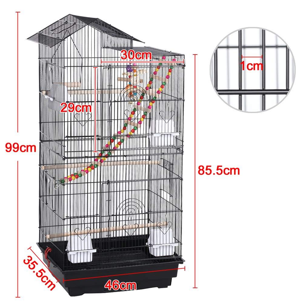 Yaheetech 39-Inch Roof Top Large Flight Parrot Bird Cage For Small Quaker Parrot Cockatiel Sun Parakeet Green Cheek Conure Budgie Finch Lovebird Canary Pet Bird Cage W/Toys