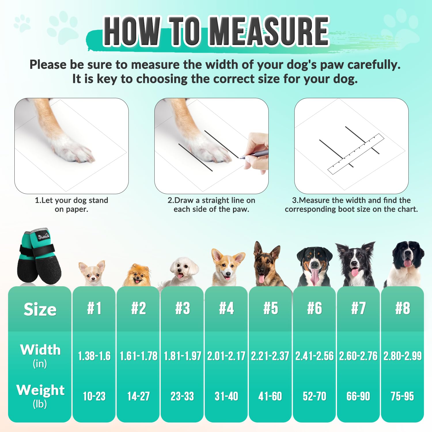 SlowTon Dog Shoes - Waterproof Sock Boots for Small to Large Dogs, Non-Slip, Teal, Size #5 (2.21-2.37")