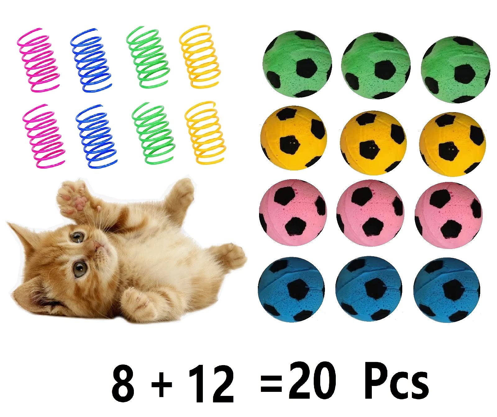 Ginfh Cat Foam Ball Cat Sponge Ball Toy Cat Soccer Ball Toy (Balls&Spring Smixing)