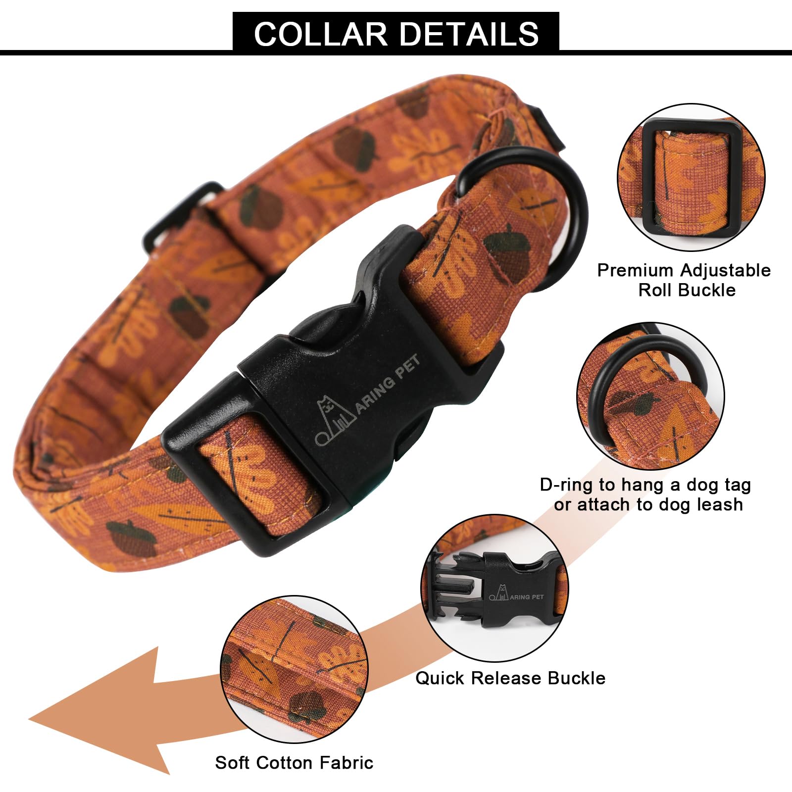 Aring Pet Fall Dog Collar-Cute Orange Dog Collar For Small Dogs, Cotton Lightweight Dog Collars With Quick Release Buckle For Sm