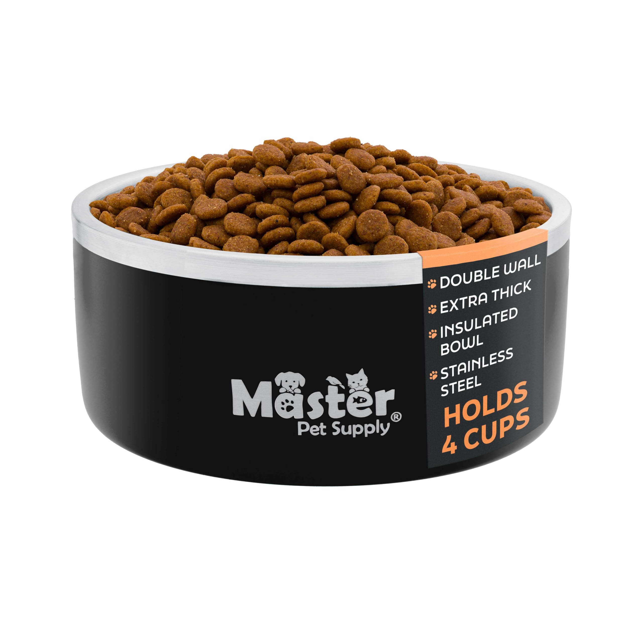 Master Pet Supply Stainless Steel Dog Bowls - 32 oz, Heavy Duty - Black Velvet, Double Wall Extra-Thick Insulated, Non-Slip Pet 