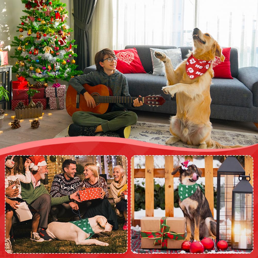 Vivifying Dog Christmas Bandana, 2 Pack Santa Claus And Christmas Tree Pet Scarves For Large And Extra Large Dogs, Holiday Pet C
