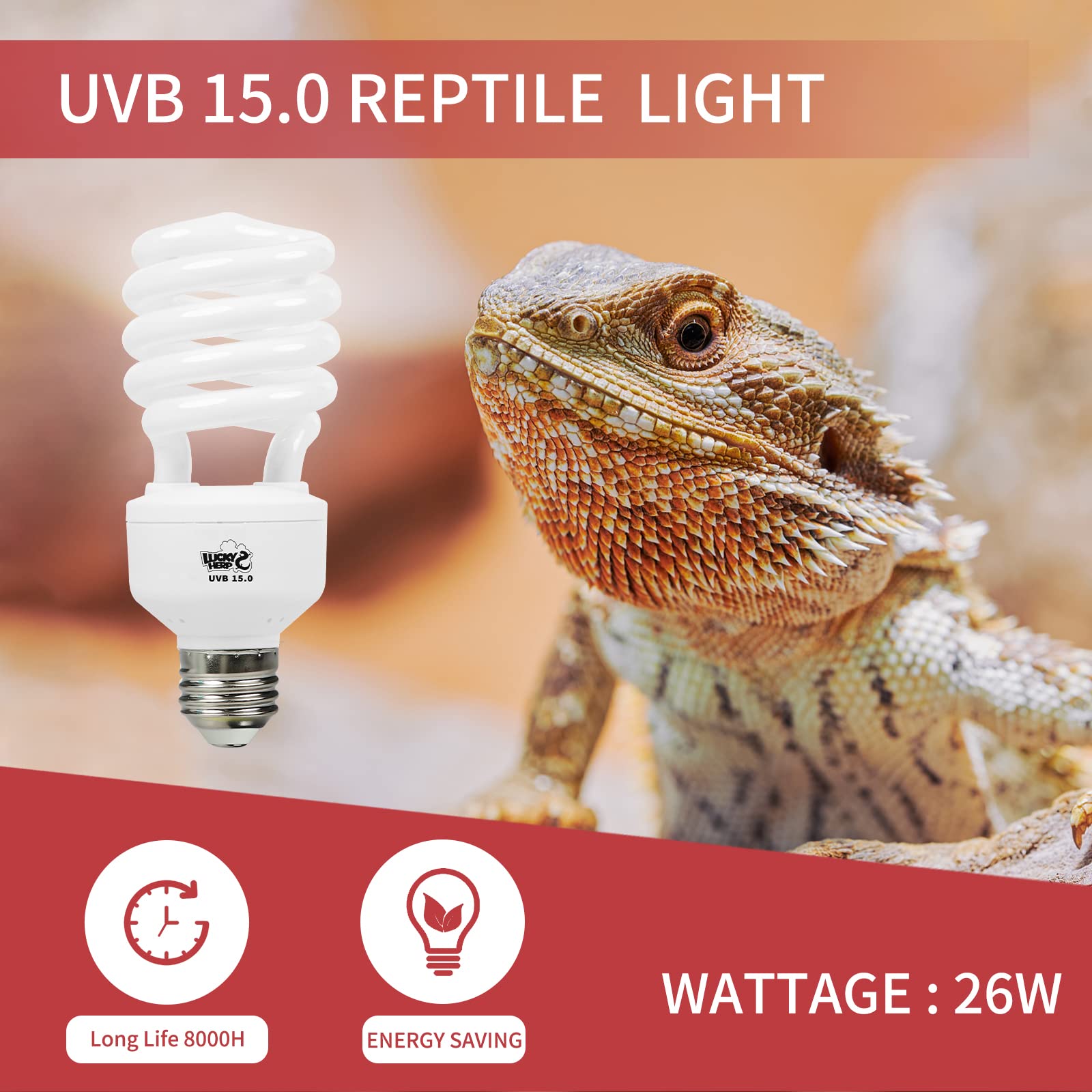 Lucky Herp 26W Uvb 15.0 Intense Uva Uvb Compact Flouorescent Lamp Desert Terrarium Light Bulb For Reptile And Amphibian
