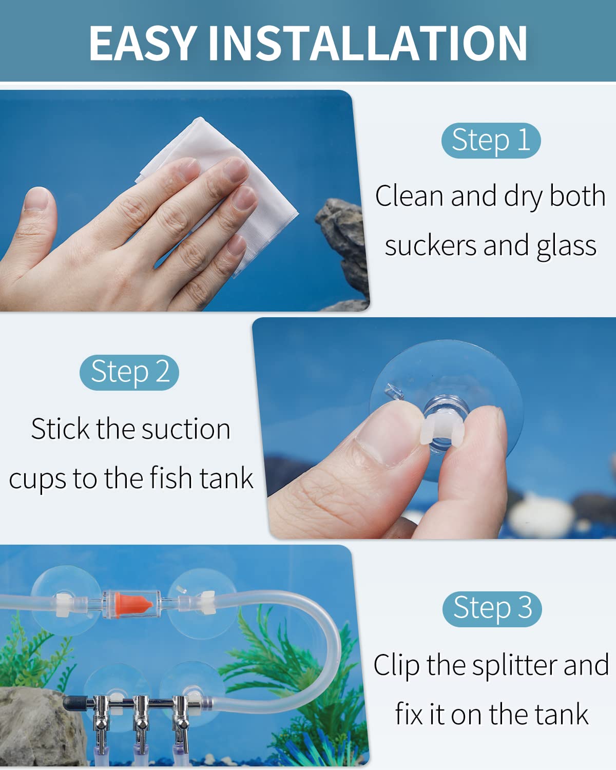 Pawfly 3-Way Aquarium Air Flow Control Lever Valve Manifold For Air Pumps Fish Tank Multi-Port Distributor Splitter With 3 Non-Return Check Valves And 4 Suction Cup Clips