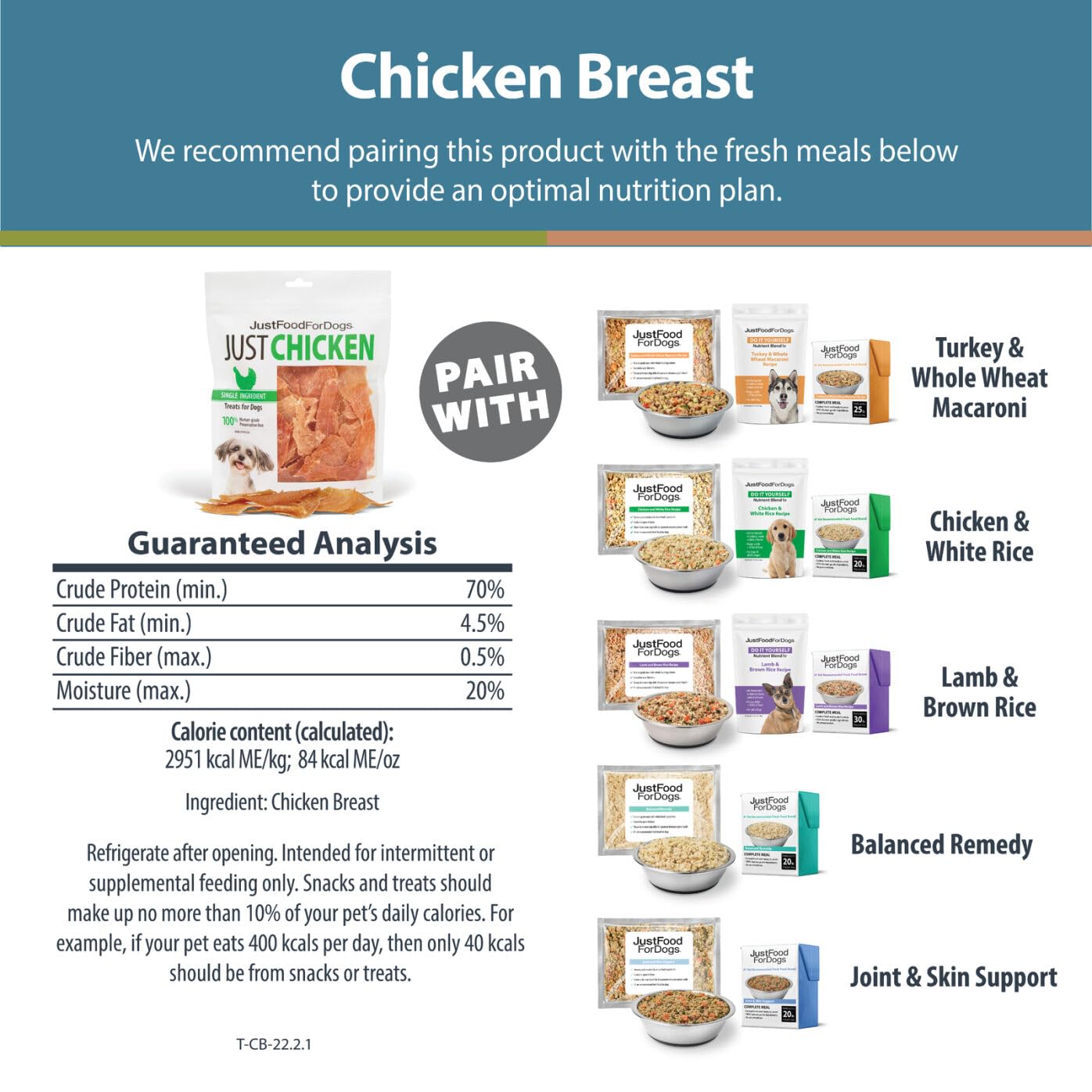 JustFoodForDogs Healthy Dog Treats, Single-Ingredient, Chicken Breast, 5 oz