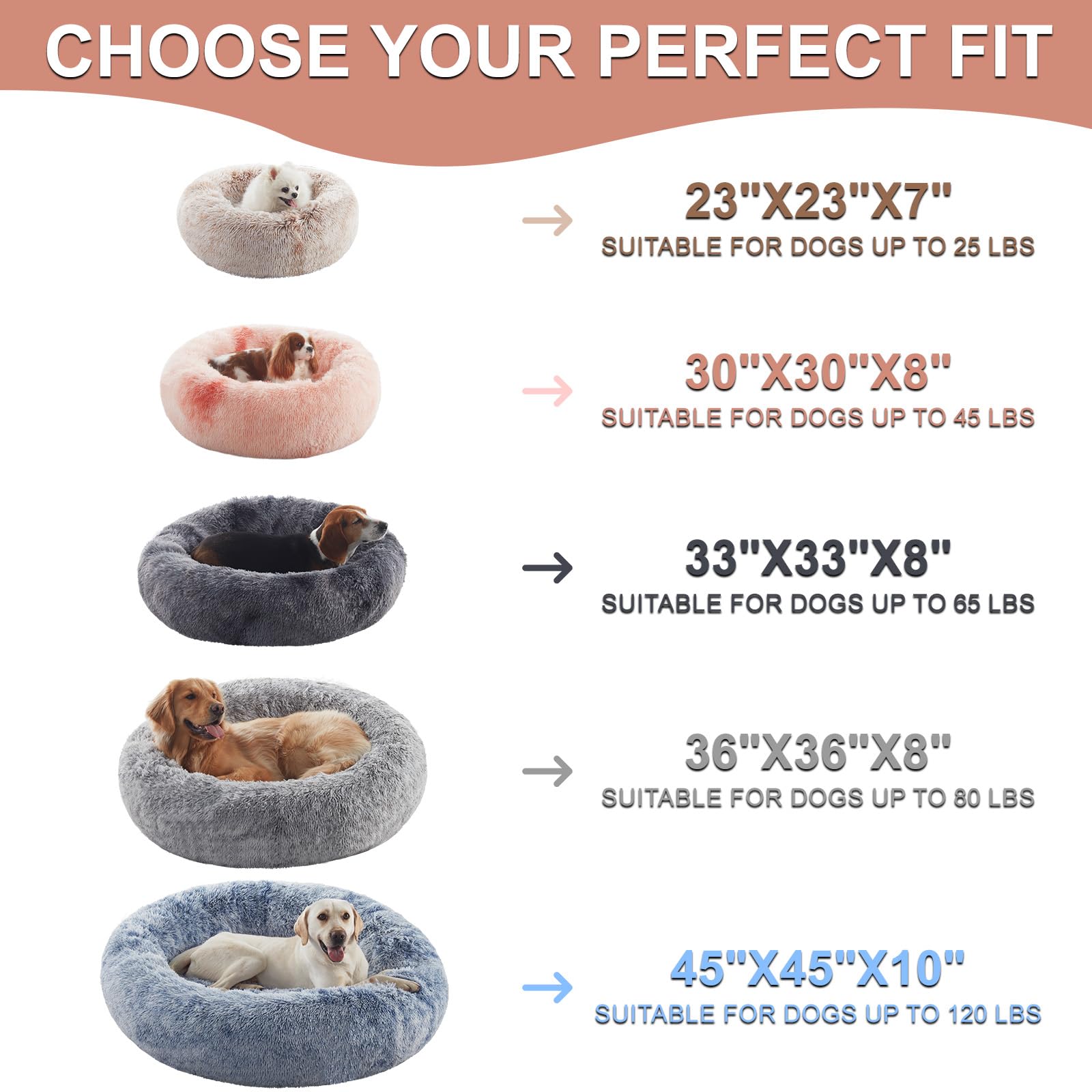 BedStill 45 inches Donut Dog Bed for Extra Large Dogs,Calming Fluffy Round Jumbo Pet Bed with Removable & Washable Cover, Fits u