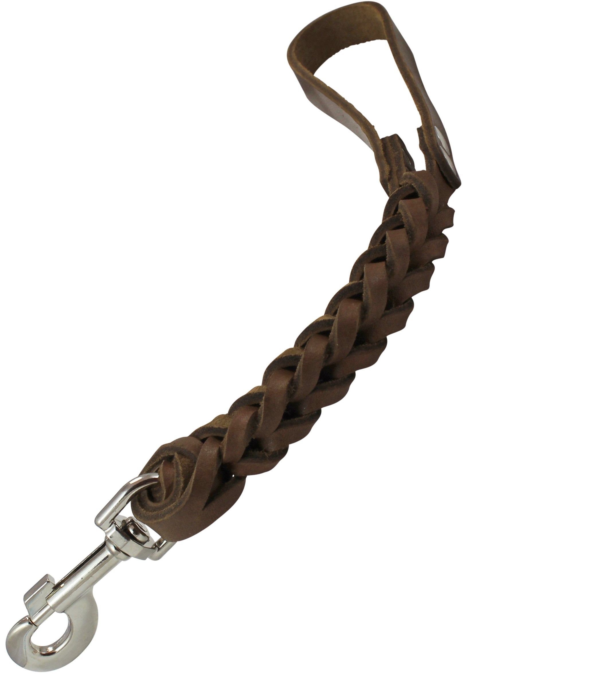 Dogs My Love Brown Leather Braided Dog Short Traffic Leash 12' Long 4-Thong Square Braid For Large Breeds