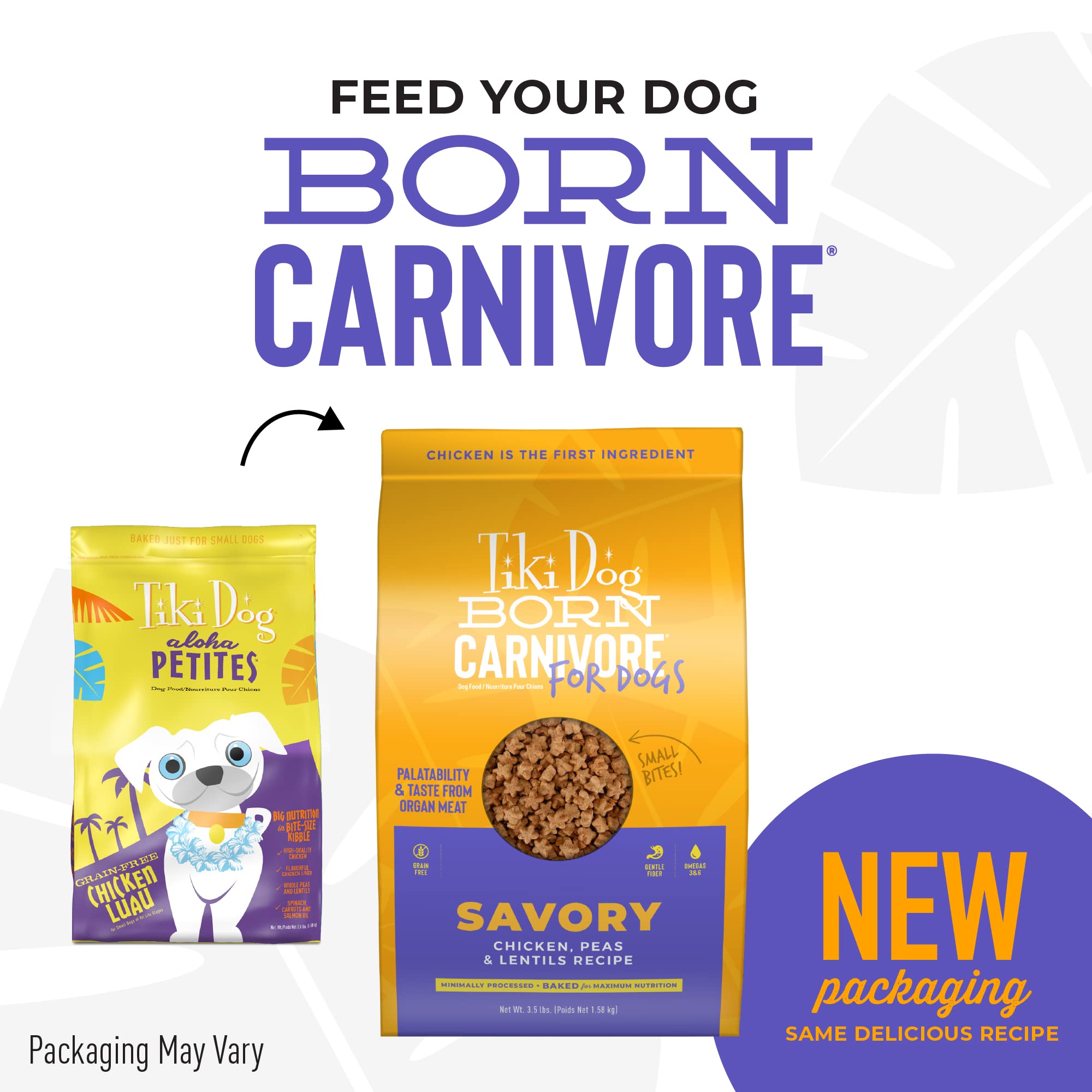 Tiki Dog Born Carnivore for Dogs, Savory Chicken, Peas & Lentils Recipe, Grain Free Baked Kibble for Maximum Nutrition, For Adul