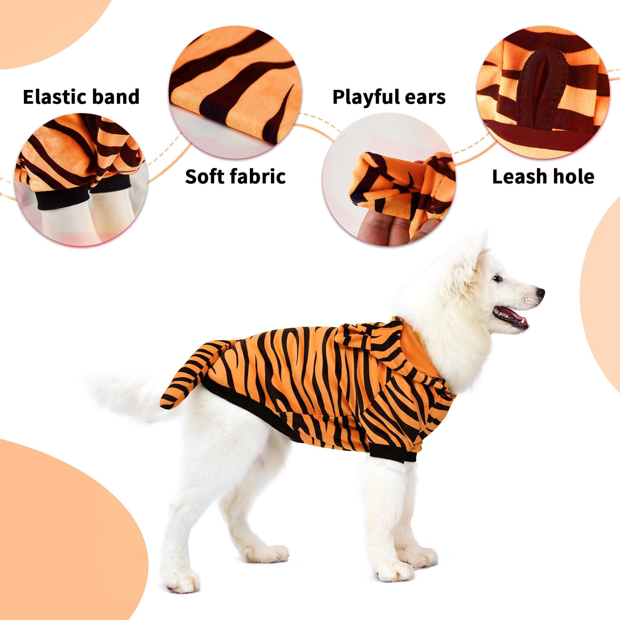Delifur Large Dog Tiger Costume - Tiger Halloween Costume For Medium Large Dogs Golden Retriever Labrador Rottweiler Cute Hoodie