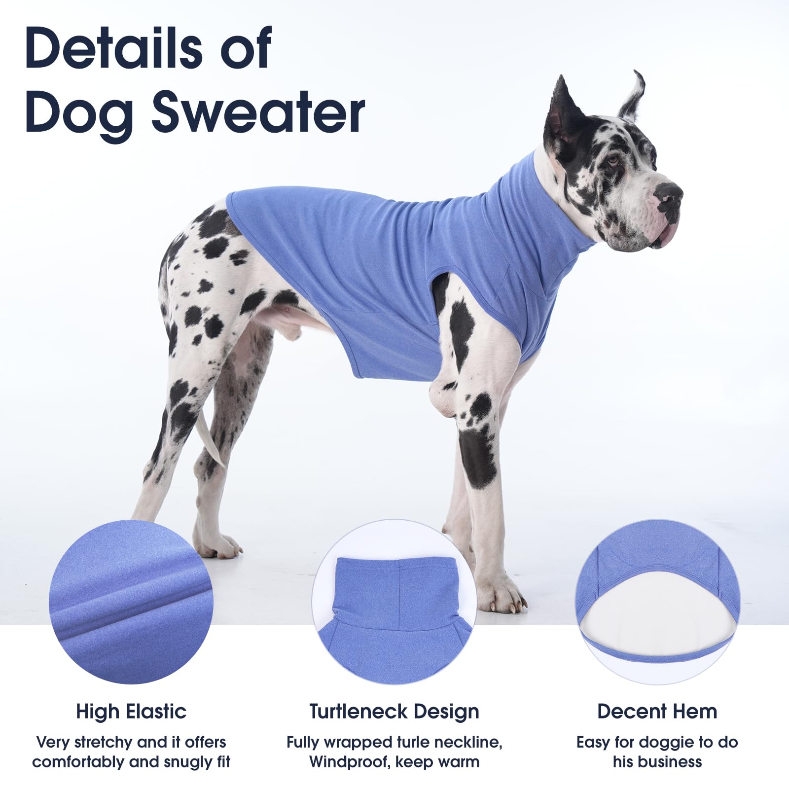 IECOii XL Dog Sweater,Stretch Fleece Vest Dog Sweater - Blue,X-Large,Turtleneck Dog Sweater For Large Dogs Girl Boy,Warm Dog Fle