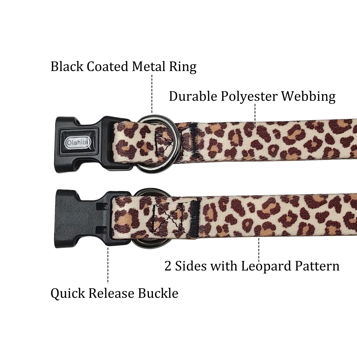 Olahibi Basic Dog Collar, Leopard Pattern, Polyester Material, 4 For Small Medium Large Dogs.(X, Light Coffee Leopard)