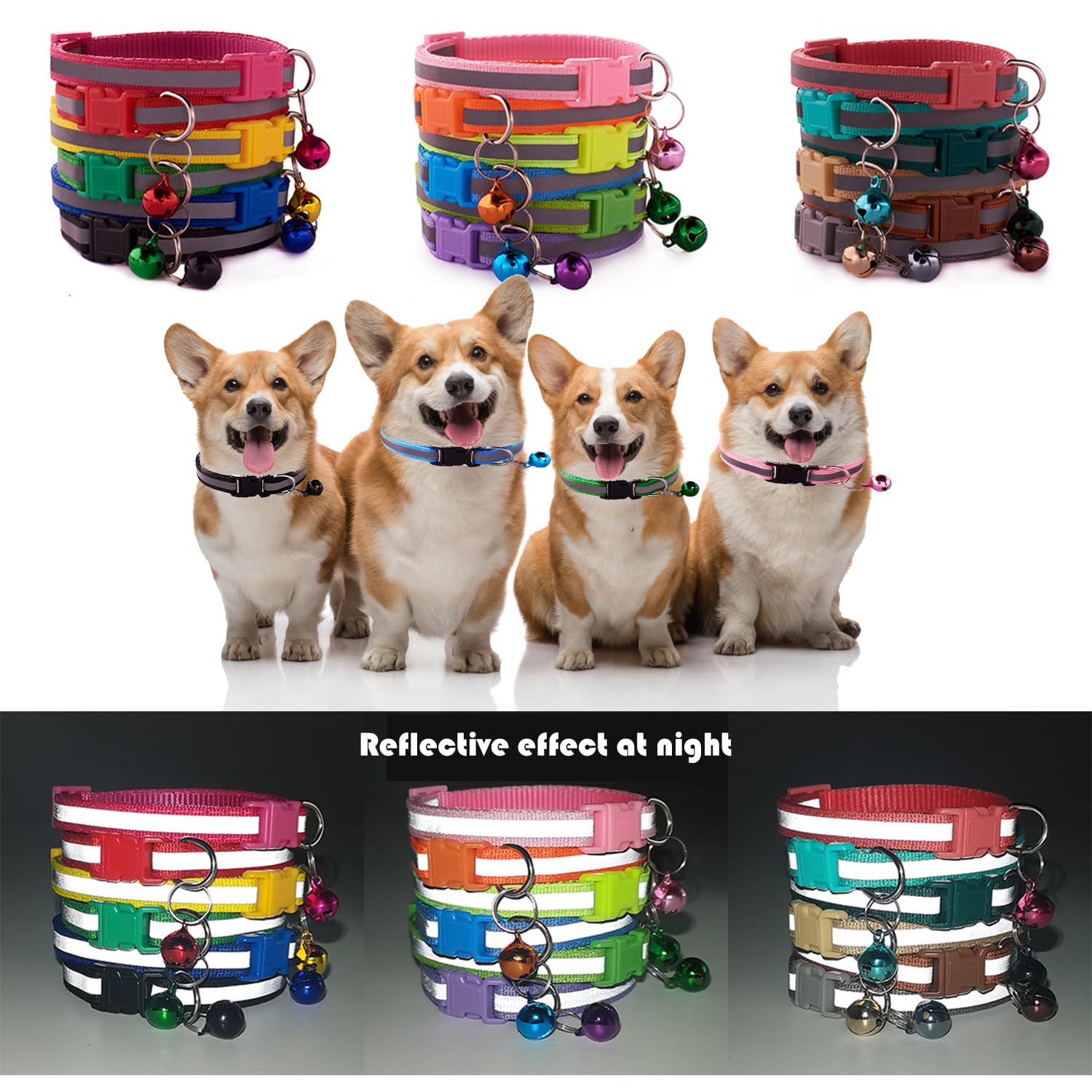 Flymind 18Pcs Puppy Collars, Cat ID Collars with Bell Adjustable 19-32cm, Polka Dot Bow Soft Nylon Adjustable Breakaway Identifi