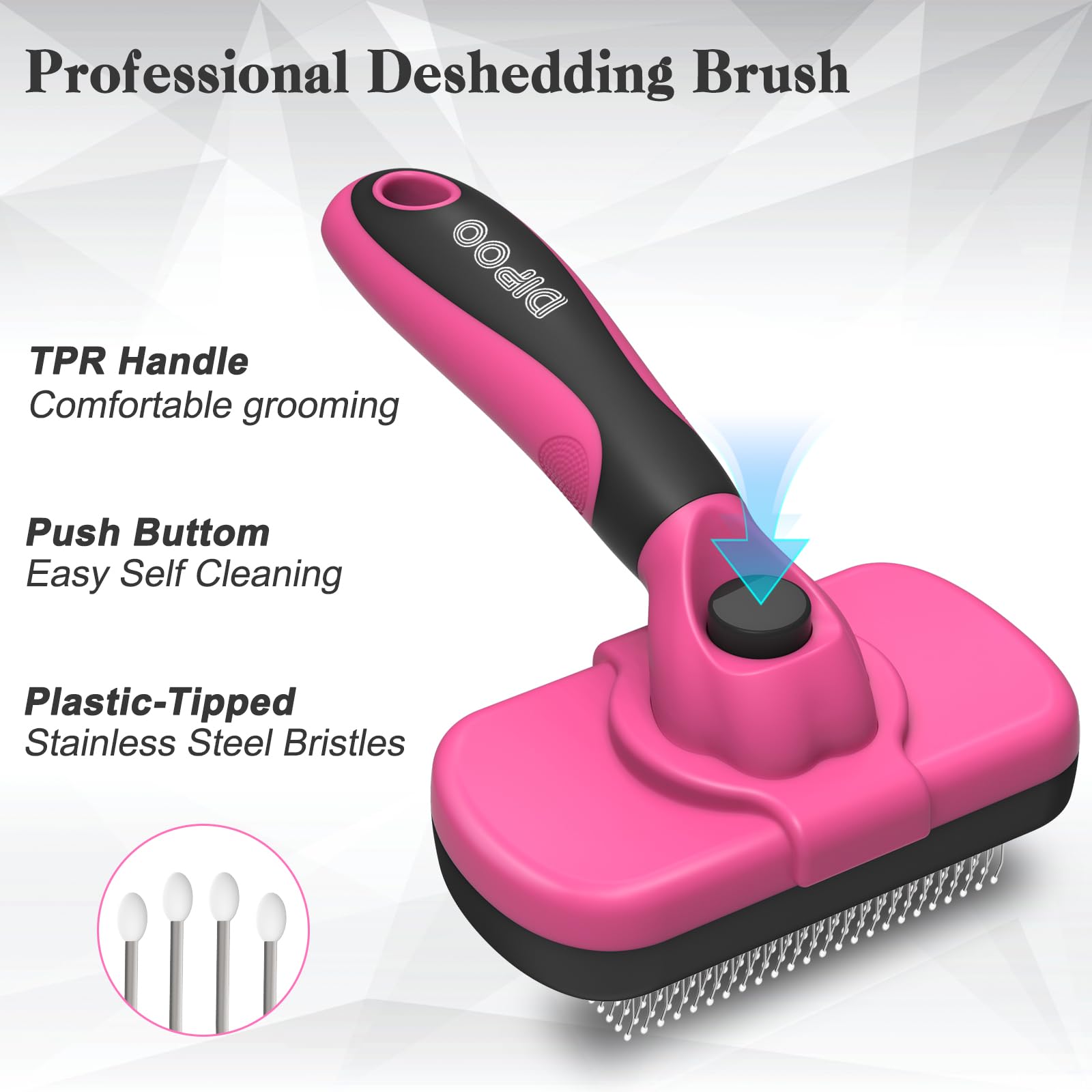 Dipoo Self-Cleaning Pet Grooming Brush - Skin-Friendly Deshedding Tool For Dogs & Cats In Pink, Removes Loose Hair And Tangles