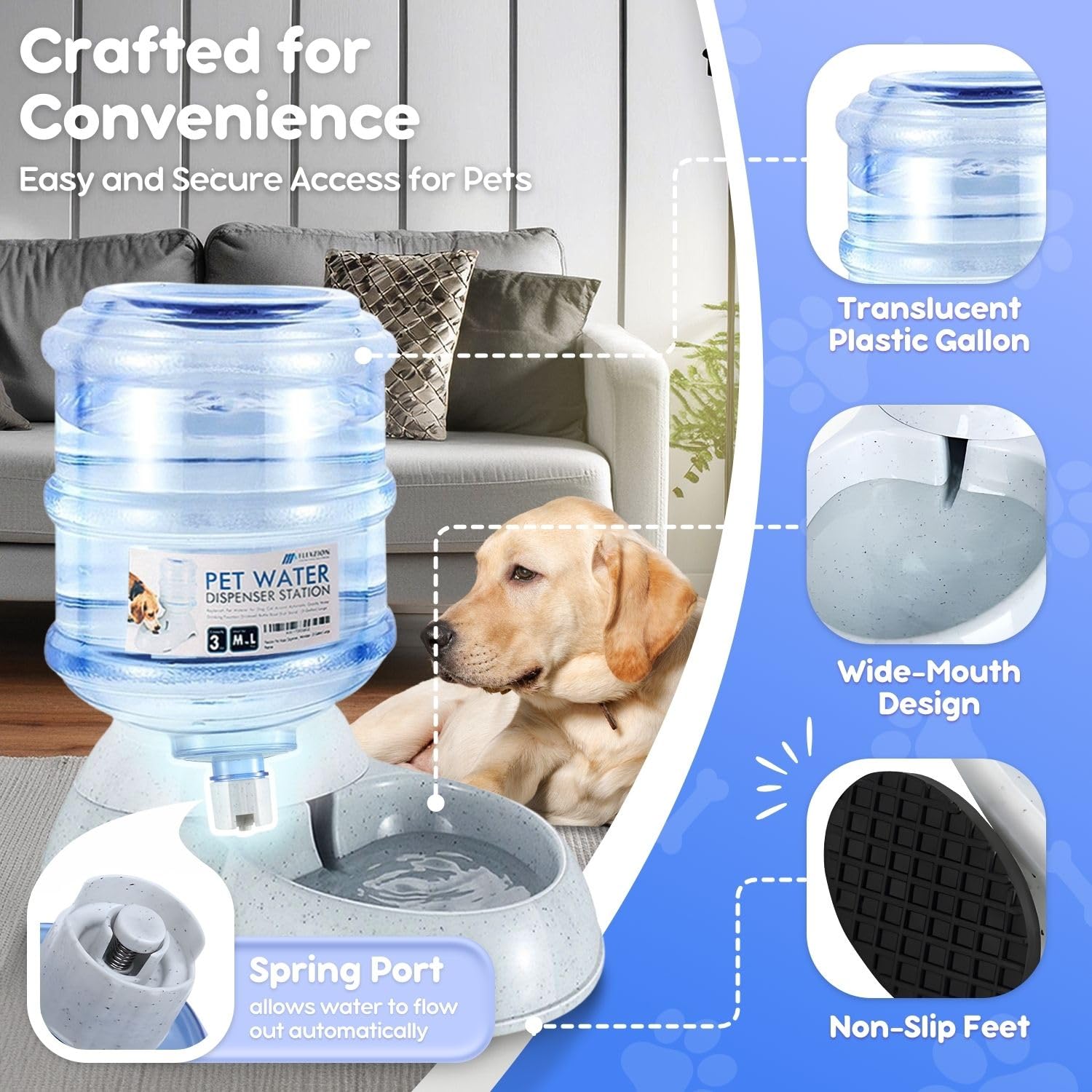 Flexzion Gravity Pet Water Dispenser Drinking Station For Dogs Cats (3 Gallon) Automatic Replenish Waterer For Small Large Breed Dog Cat,Feeding Watering Fountain Supplies Bottle Dish Bowl