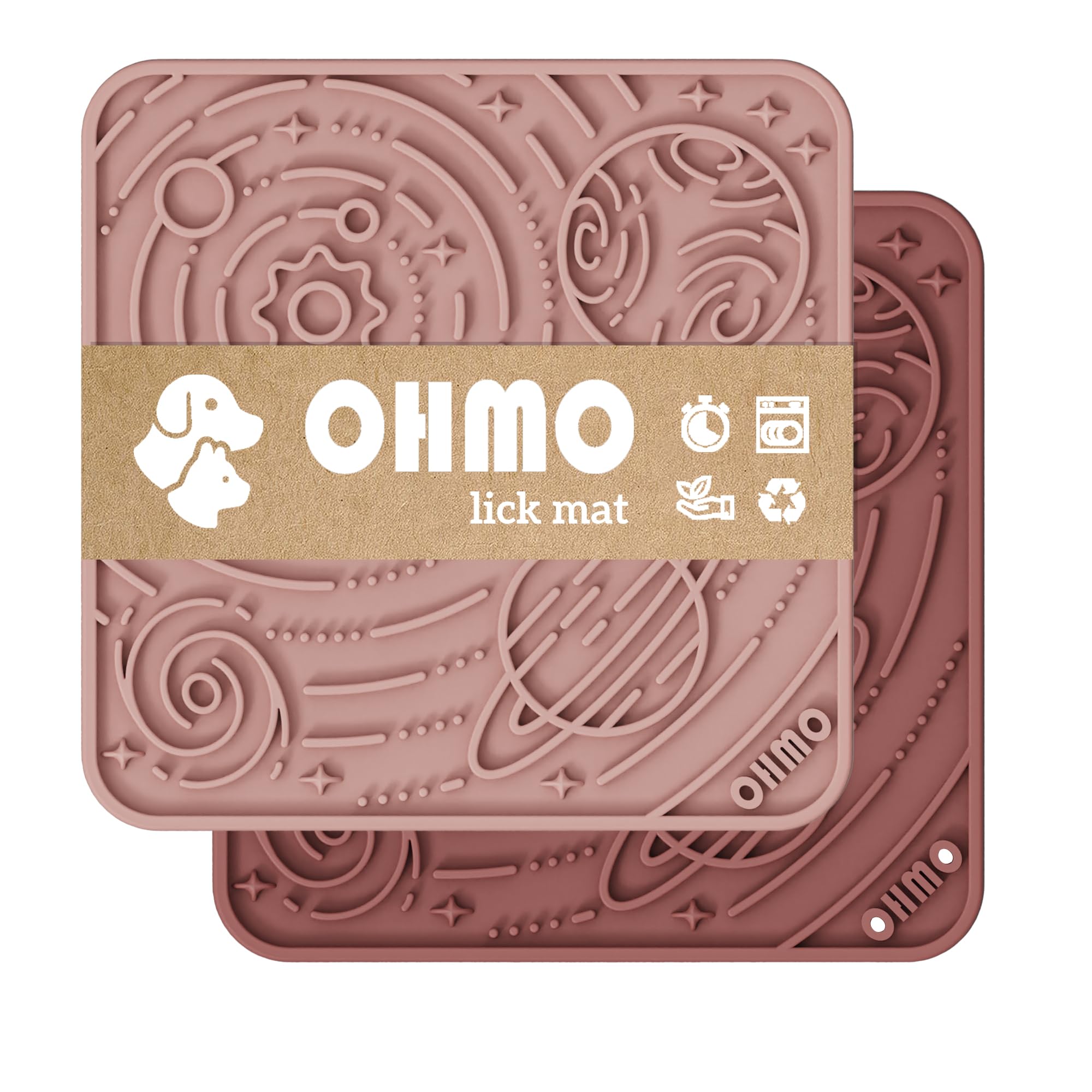 Ohmo Lick Mat For Dogs And Cats(Small, Mars&Coral, 2Pcs) Enrichment Accessories Toy Space Star Easy Clean Pet Slow Feeder/Suctio