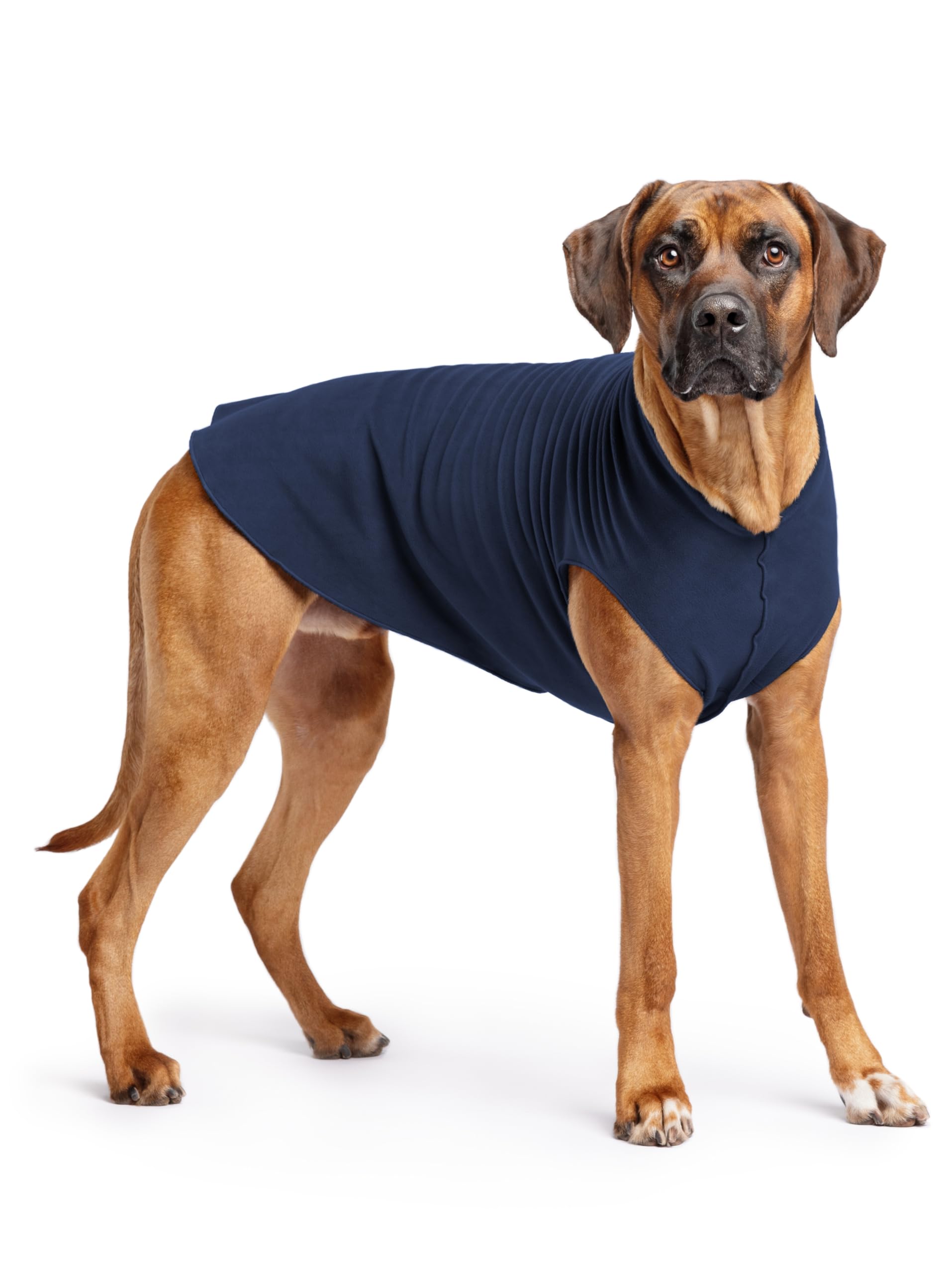 Gold Paw Stretch Fleece Dog Coat, Stretchy Pet Sweater, Machine Washable Pullover For Winter And Fall, Navy, 26