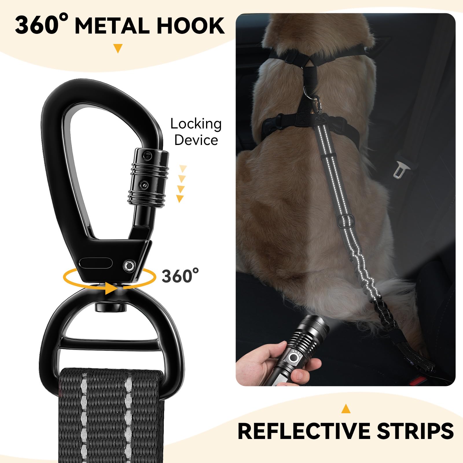 Pawaboo 2Pack Dog Seatbelt for Car, 3-in-1 Dog Car Seat Belt Bungee,Shockproof Dogs Tether for Car with Buckle & Hook Latch, Adj