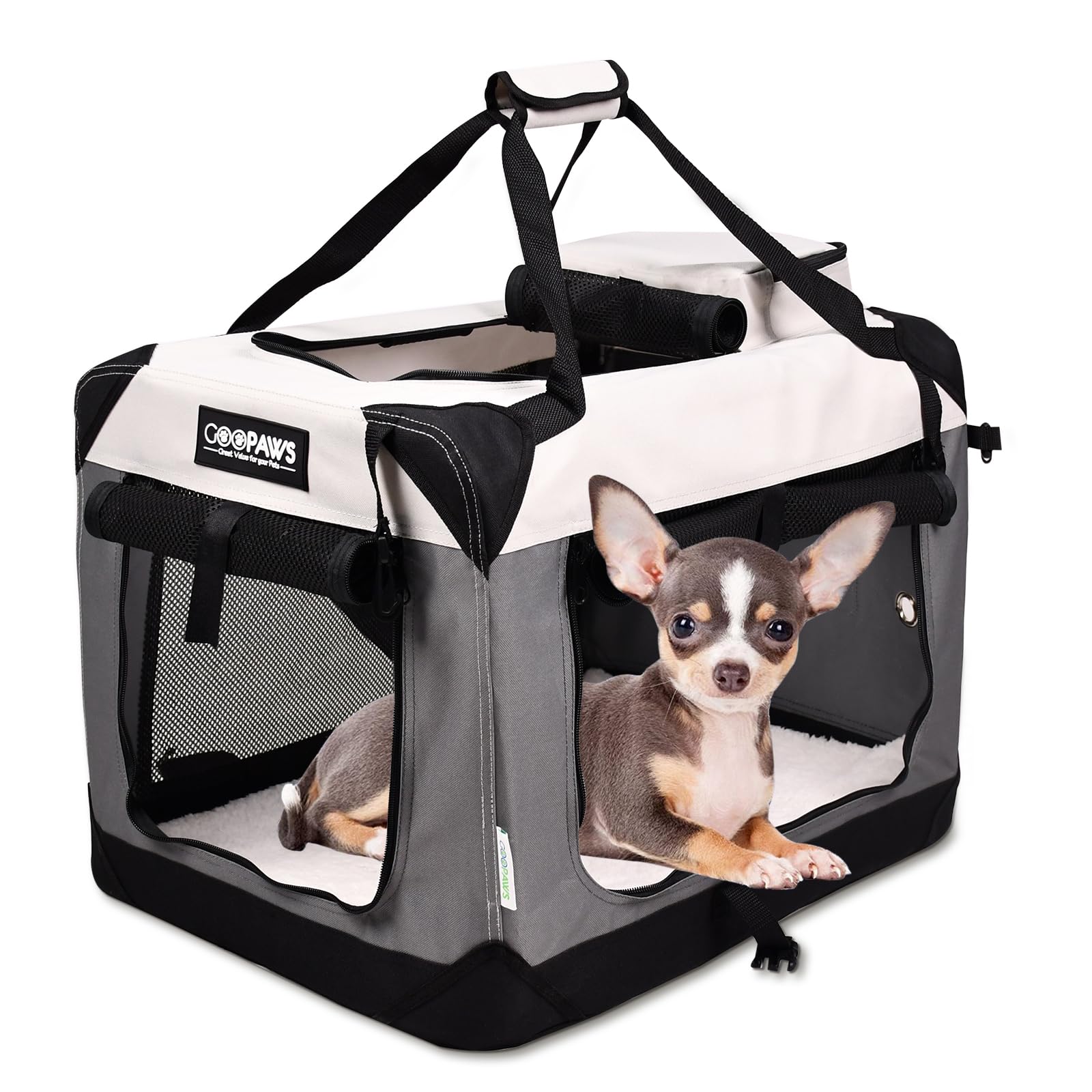 Jespet Soft Dog Crates Kennel For Pets, 3 Door Soft Sided Folding Travel Pet Carrier With Straps And Fleece Mat For Dogs, Cats(7
