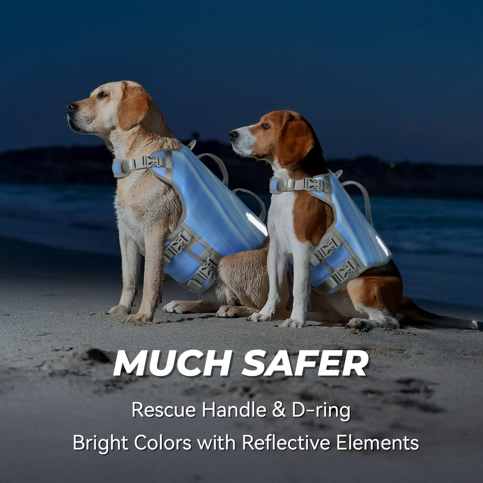 Vivaglory Neoprene Dog Life Jacket Dog Life Vest For Boating Hunting & Swimming, Lightweight With Leash Ring, L, Blue Wave