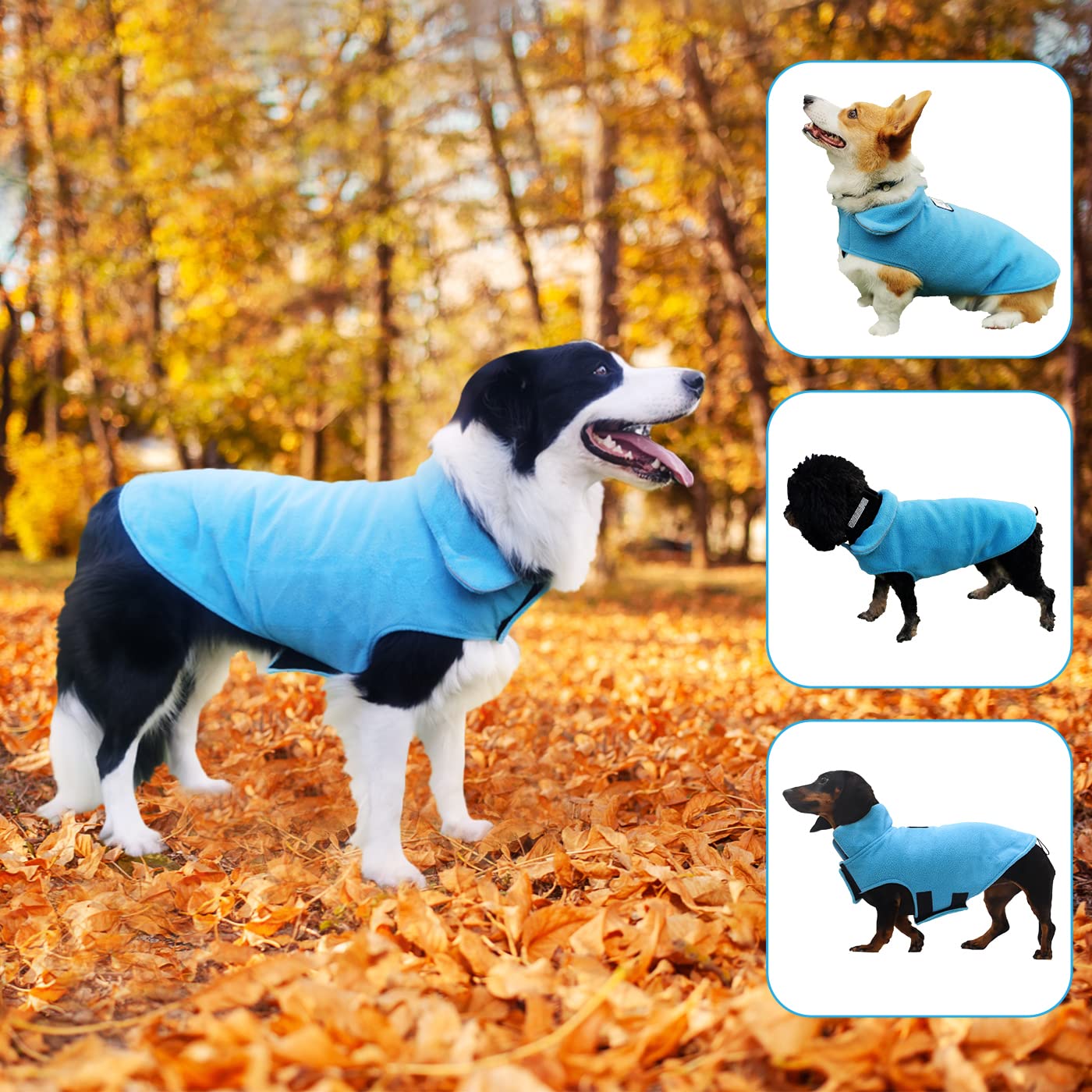 Fleece Dog Coat Pet Jacket Reflective For Cold Weather For Extra Large To Small Pets(Blue,Xs)