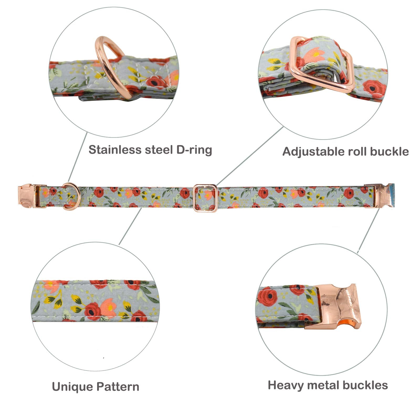 Metal Buckle Dog Collar, Durable Adjustable Dog Collar Soft For Small Medium Large Dogs (001-Flower11, M(13-18In))