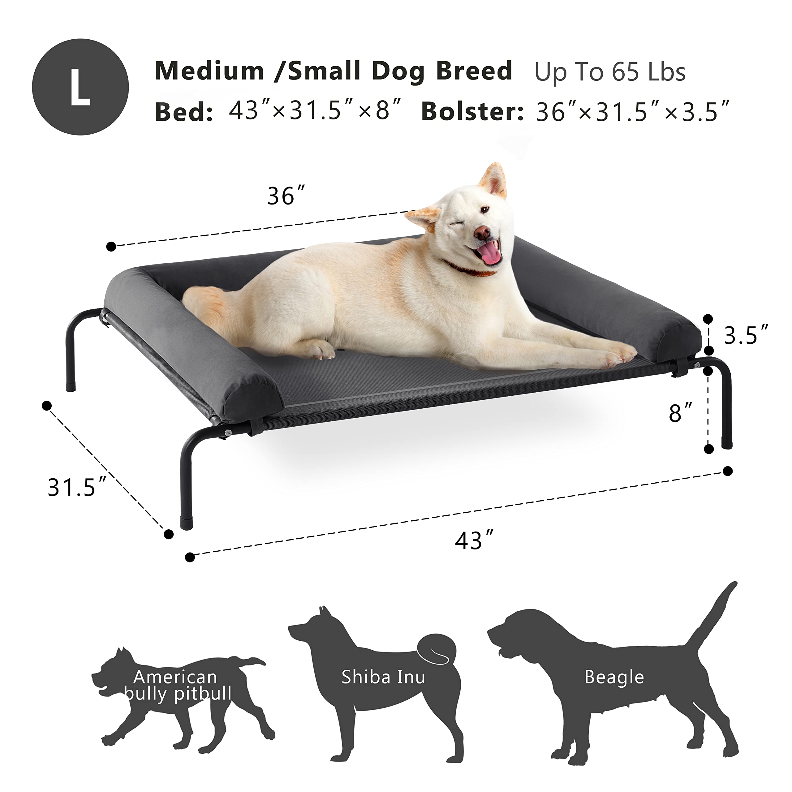 Western Home Cooling Elevated Dog Bed For Large Dogs, Outdoor Raised Dog Bed Portable Dog Cot Bed With Breathable Mesh, Chew Pro
