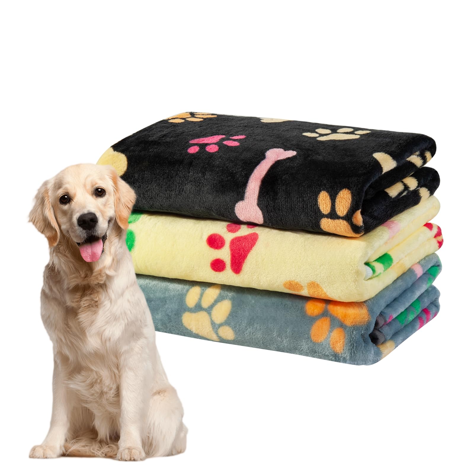 Dono 1 Pack 3 Blankets For Dogs, Soft Fluffy Paw Print Pattern Fleece Pet Blanket Warm Sleep Mat Cute Print Design Puppy Kitten Blanket Doggy Mat For Dog Cat Kitten Doggy