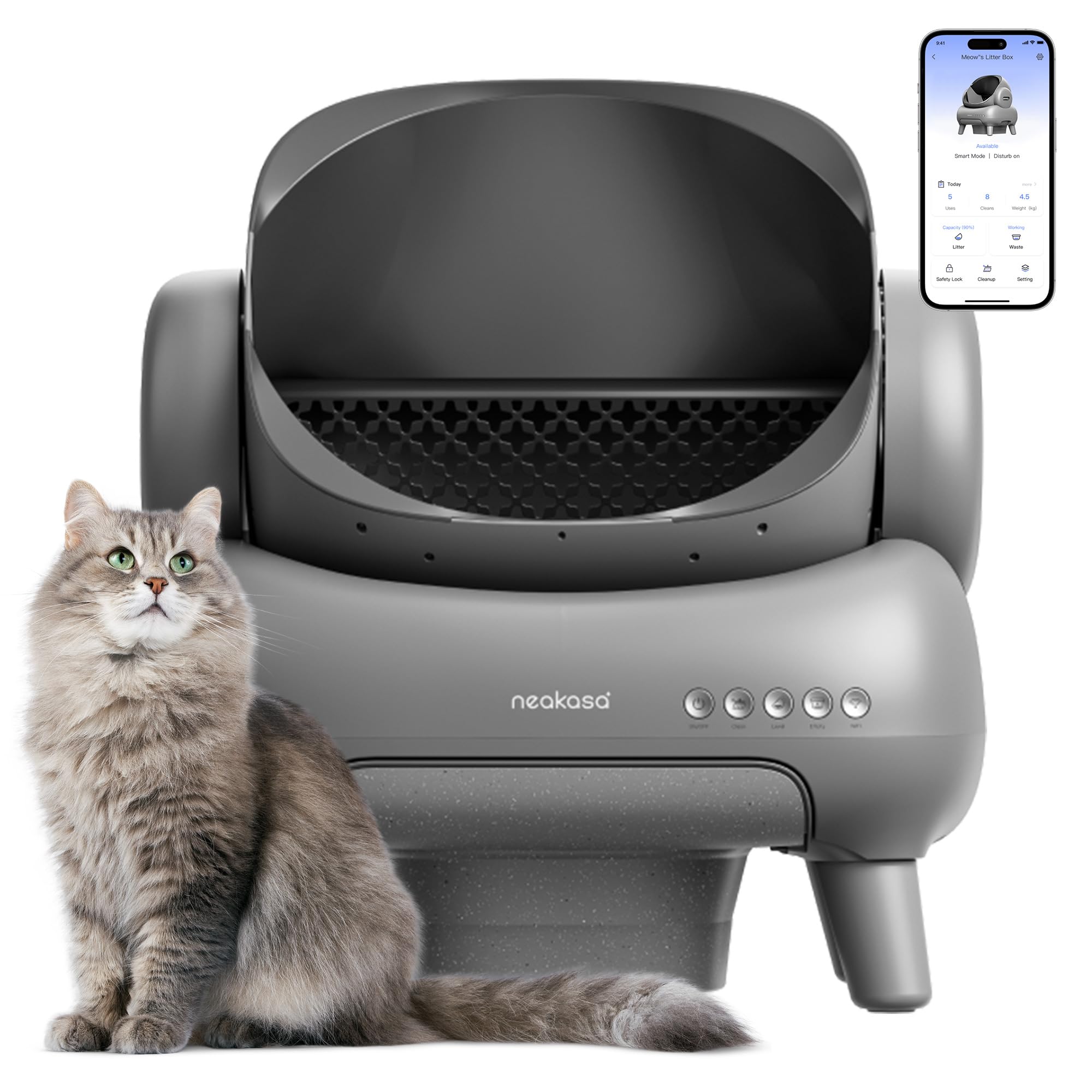 Neakasa M1 Open-Top Self Cleaning Cat Litter Box, Automatic Cat Litter Box with APP Control, Odor-Free Waste Disposal Includes T