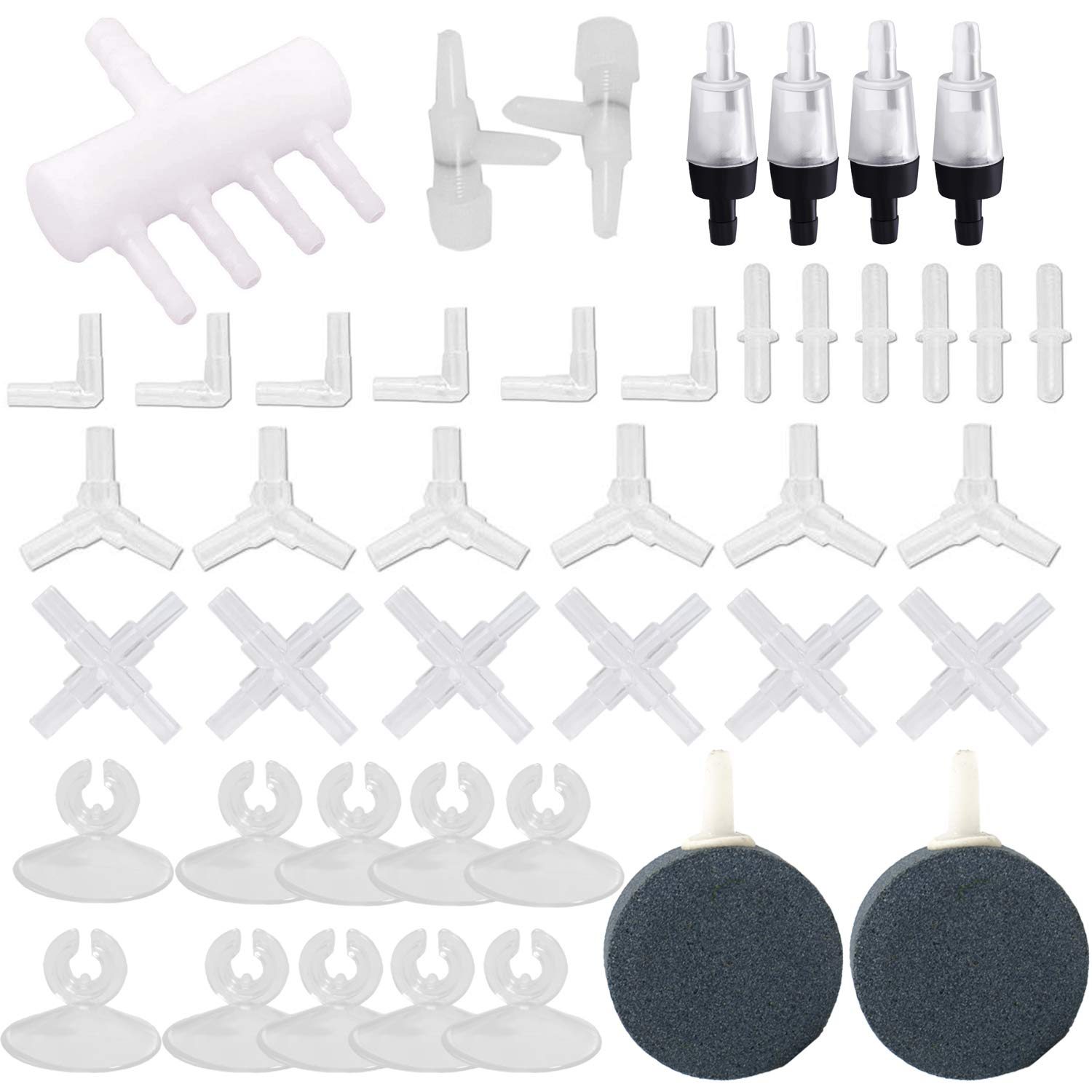 Y-Axis 49 Pcs Aquarium Air Pump Accessories With Airline Connectors, Airline Splitters, Bubble Stones, Check Valves And Suction Cups For 3/16 '' Fish Tank Pond Airline