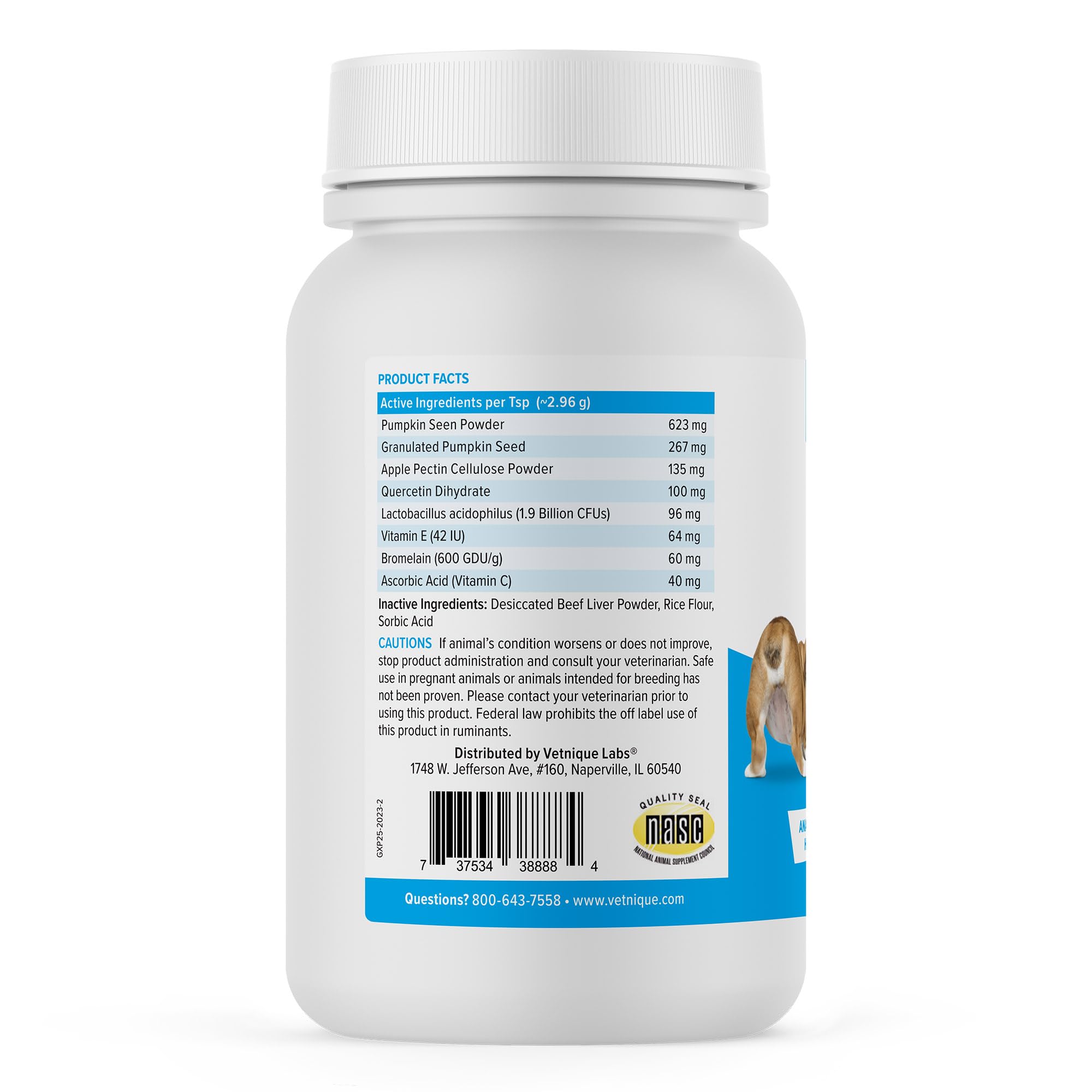Vetnique Glandex Dog Fiber Supplement Powder for Anal Glands with Pumpkin, Digestive Enzymes & Probiotics - Vet Recommended (Reg