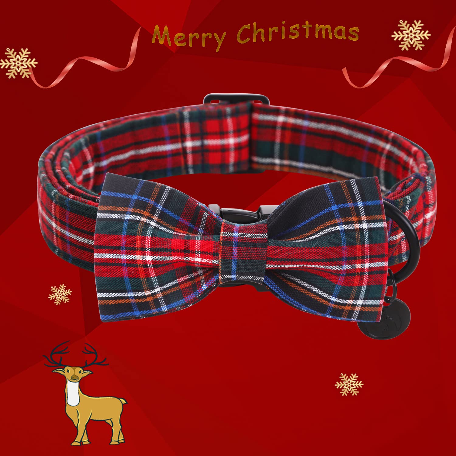 Dogwong Premium Christmas Dog Collars, Red Plaid Dog Collar, Adjustable Heavy Duty Girl Boy Dog Collar With Bow For Small Puppy Dogs