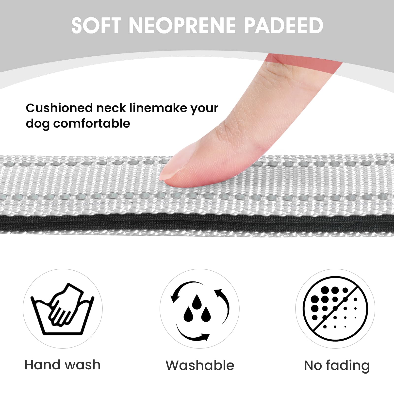 Penseepet Reflective Dog Collar Padded With Soft Neoprene Breathable Quick Release Basic Dog Collars For Medium Large Dogs Boy Girl Silver