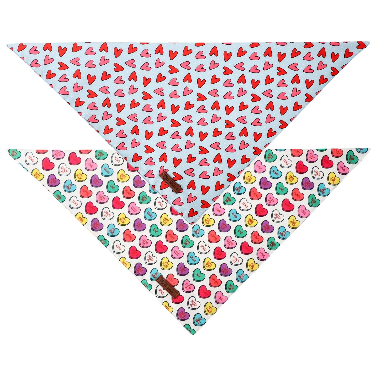 Dogwong Valentine'S Dog Bandanas 2 Pack, Triangle Reversible Love Heart Pet Scarf Durable Heart Holiday Bandana For Small And Me