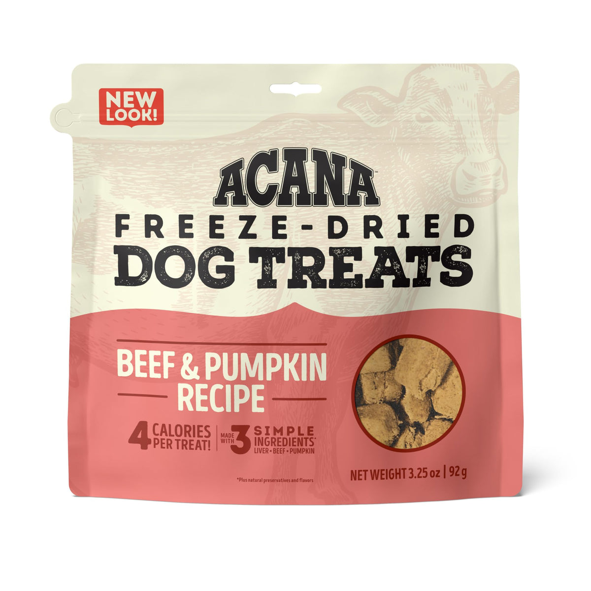 Acana Singles Freeze Dried Dog Treats, Limited Ingredient Grain Free Beef & Pumpkin Recipe, 3.25Oz