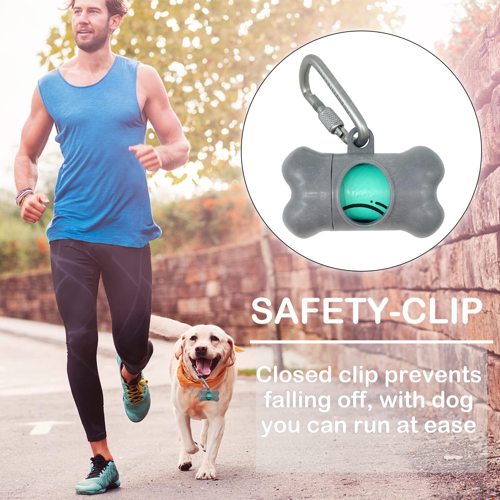 Dog Poop Pickup Bags Holder Dispenser With Standard-Sized Leak-Proof Scented Doggy Waste Bags And Carabiner With Safety Lock&Fastener Never Loose On Leash Lead Again (1 Holder 15 Bags, Grey)