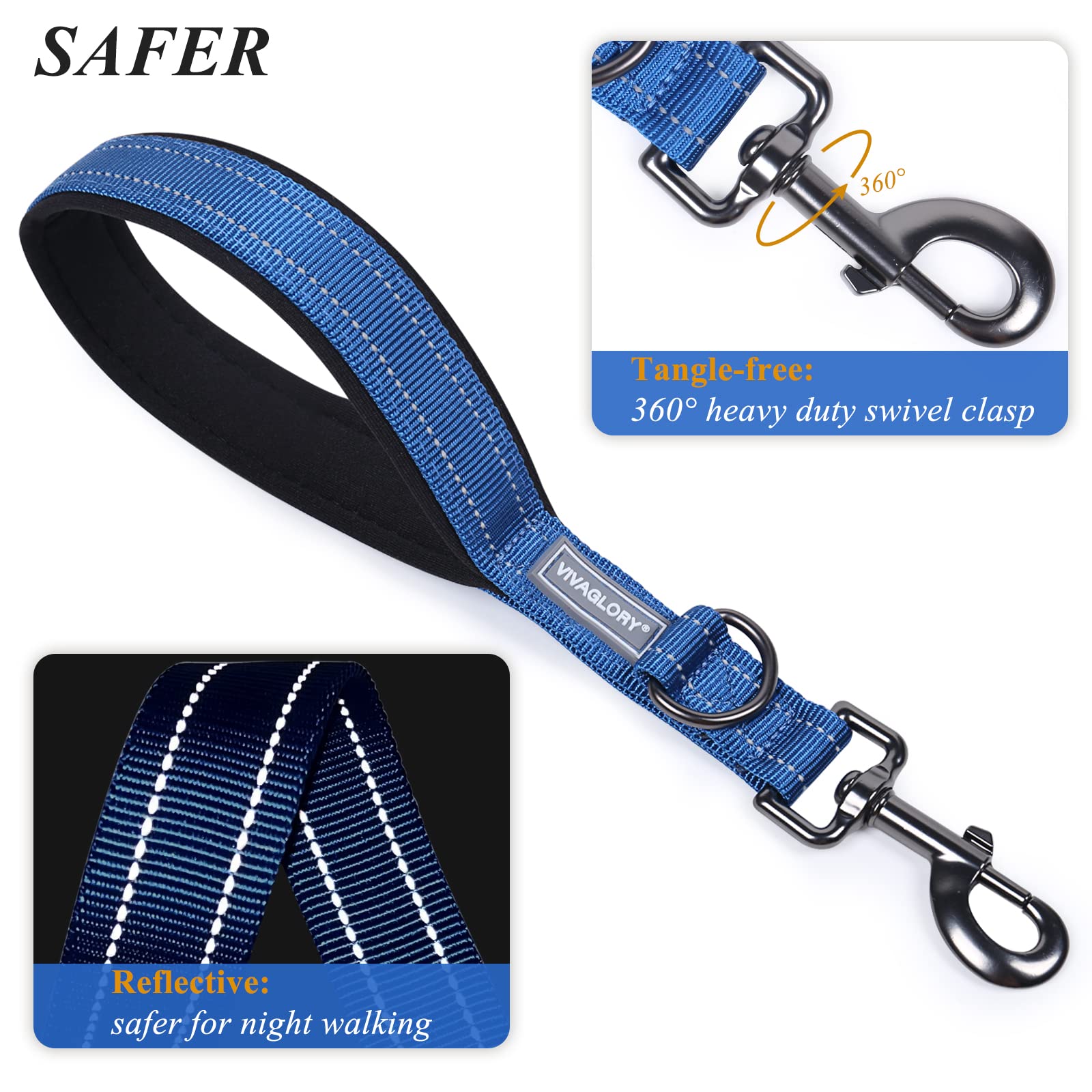 Vivaglory Short Dog Leash For Medium & Large Dogs, 12Inch, Blue